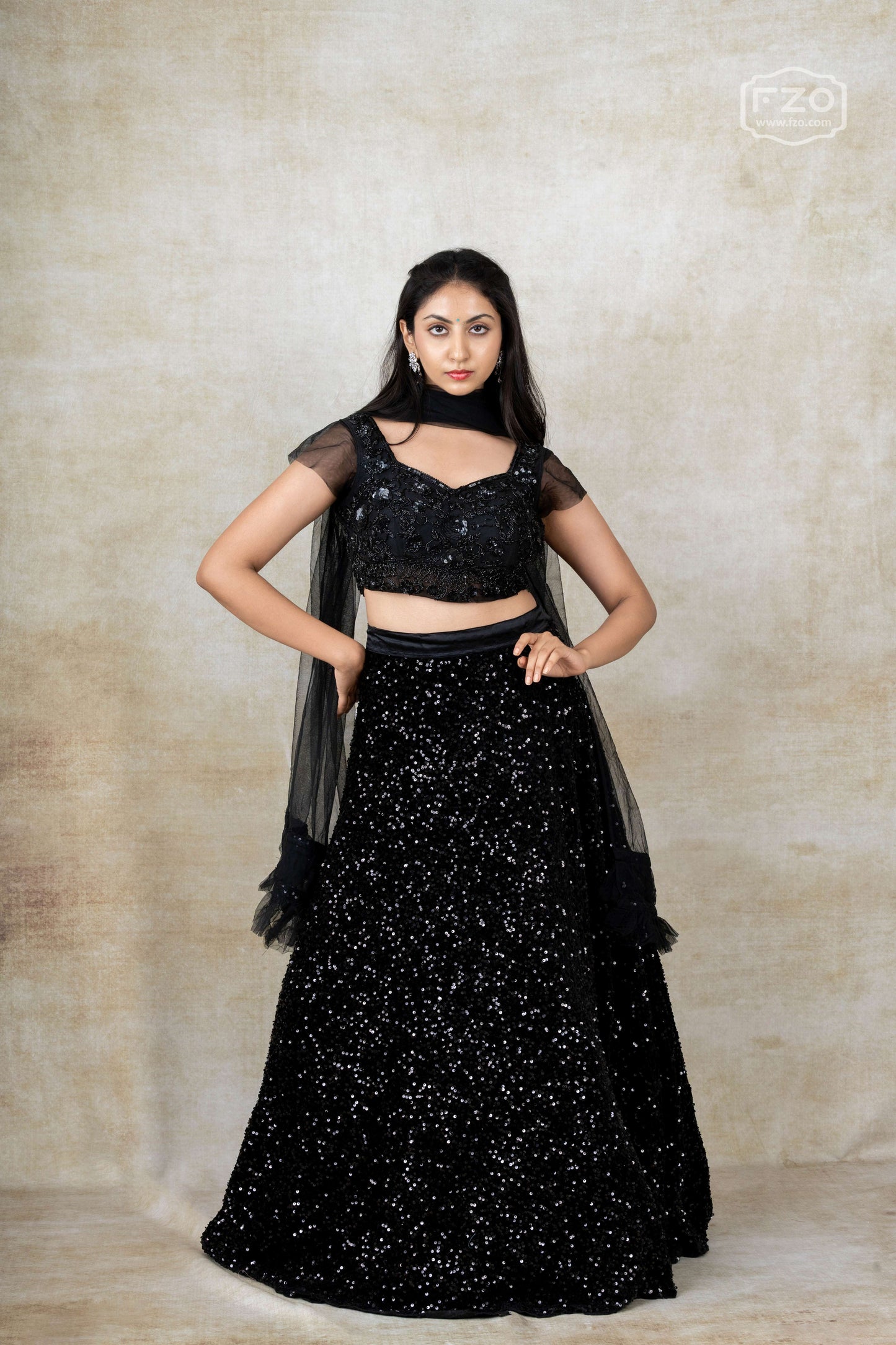 Midnight Glimmer – Black Sequin Lehenga Set