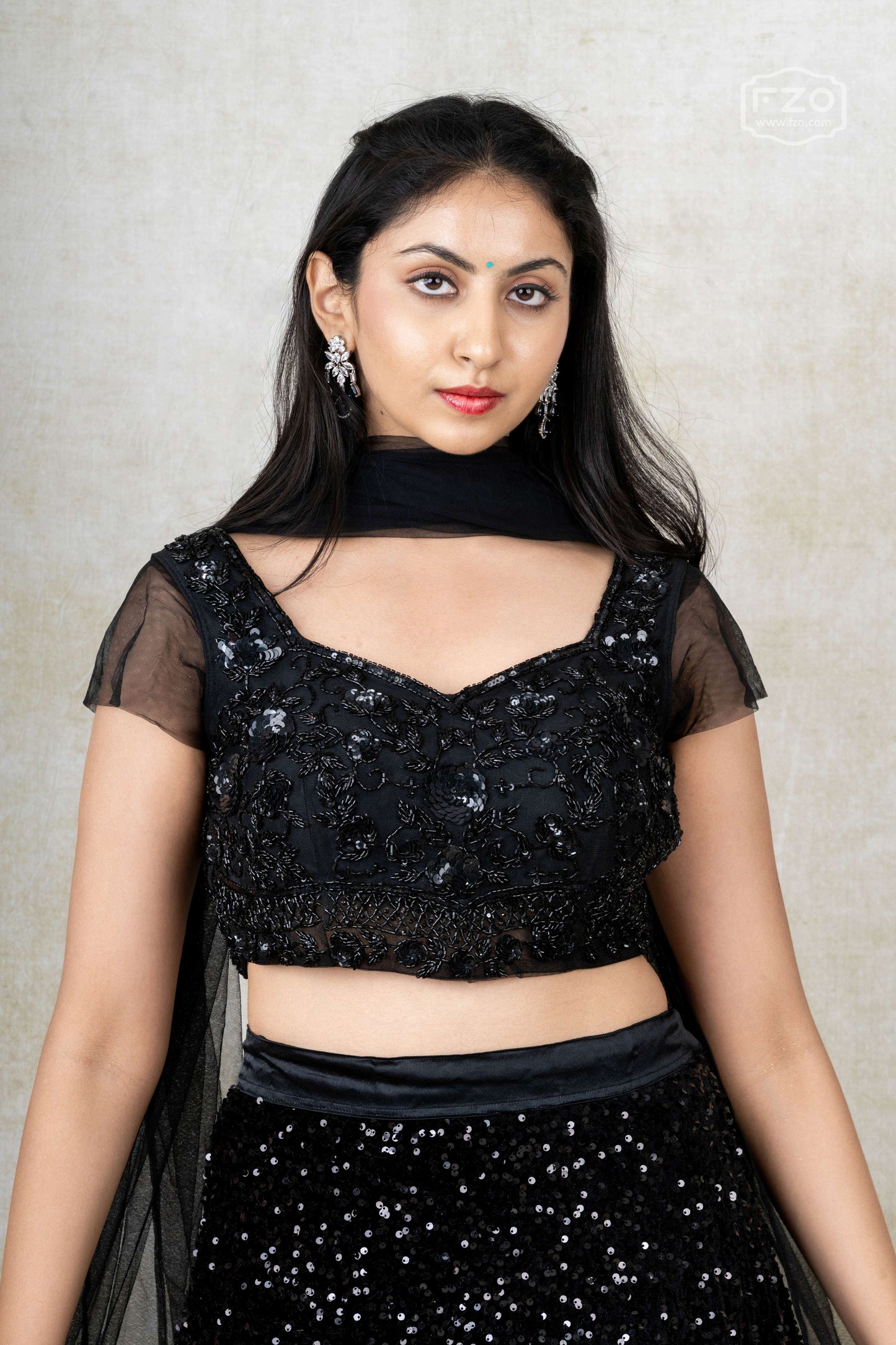 Midnight Glimmer – Black Sequin Lehenga Set