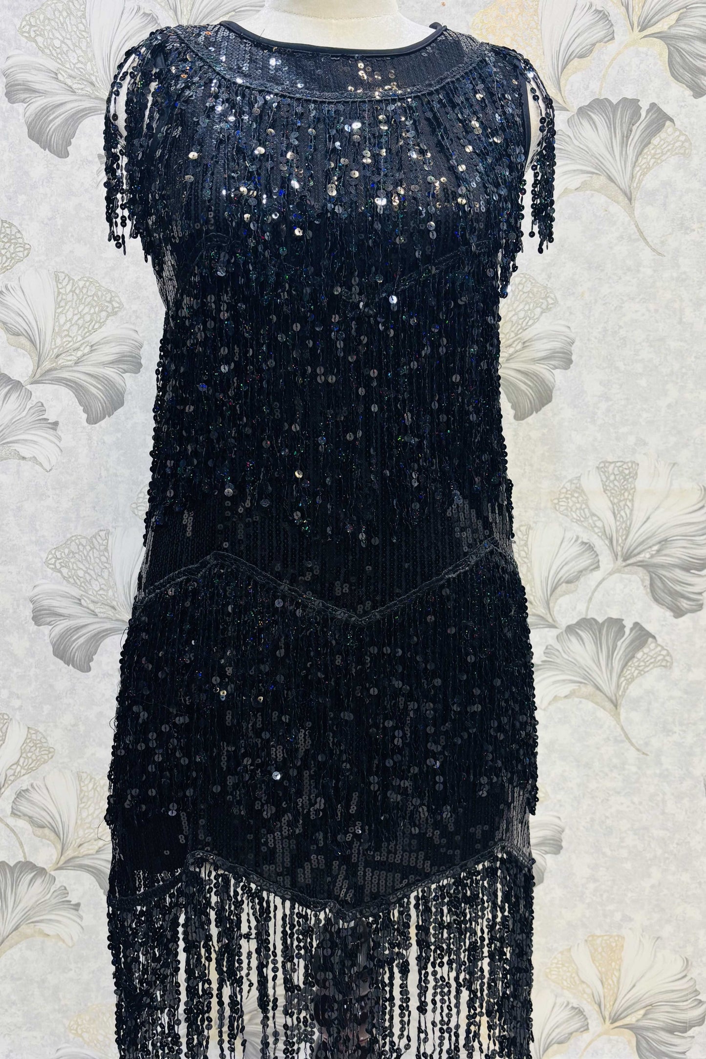 Midnight Dazzle – Black Sequin Fringe Flapper Dress