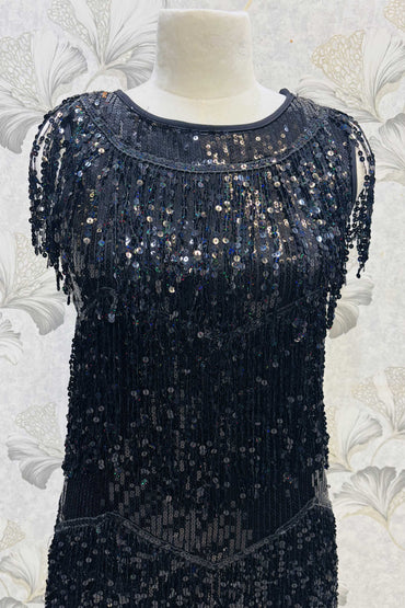 Midnight Dazzle – Black Sequin Fringe Flapper Dress