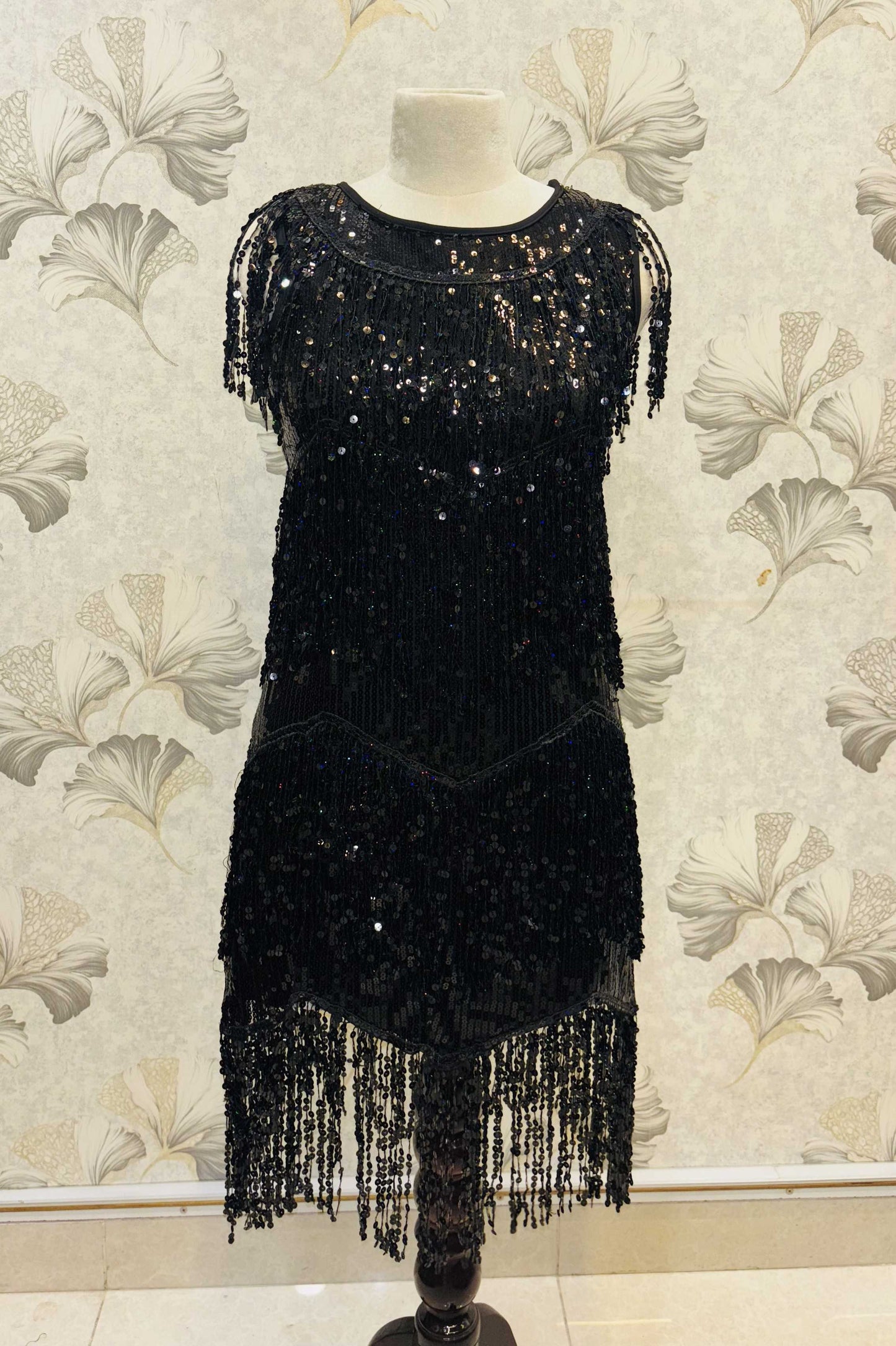 Midnight Dazzle – Black Sequin Fringe Flapper Dress