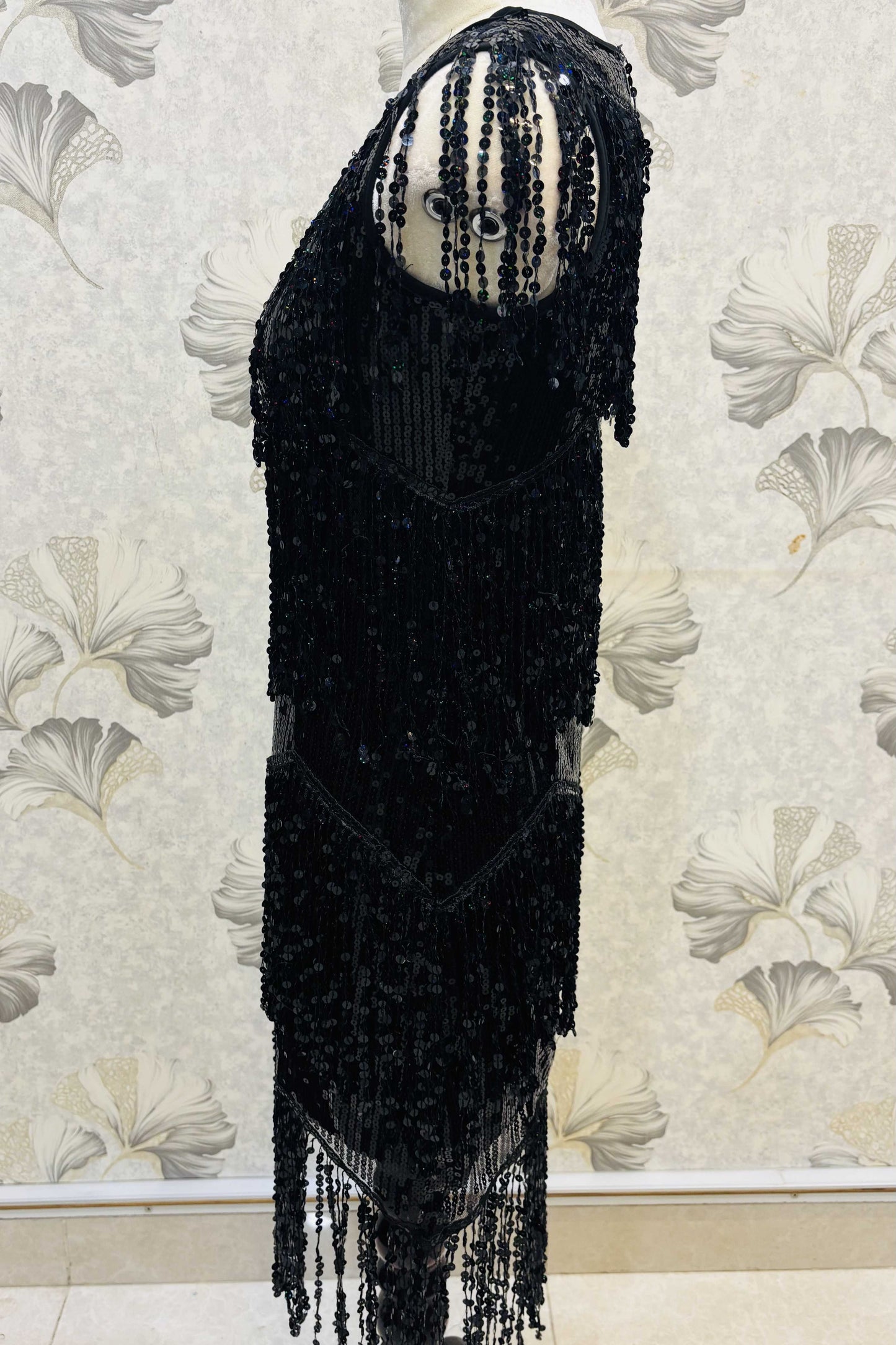 Midnight Dazzle – Black Sequin Fringe Flapper Dress