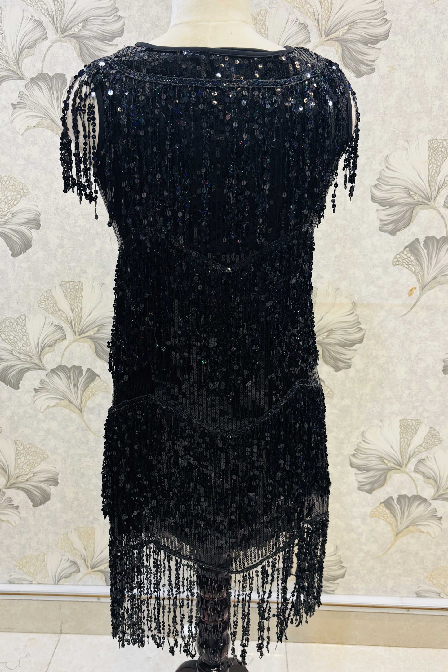 Midnight Dazzle – Black Sequin Fringe Flapper Dress
