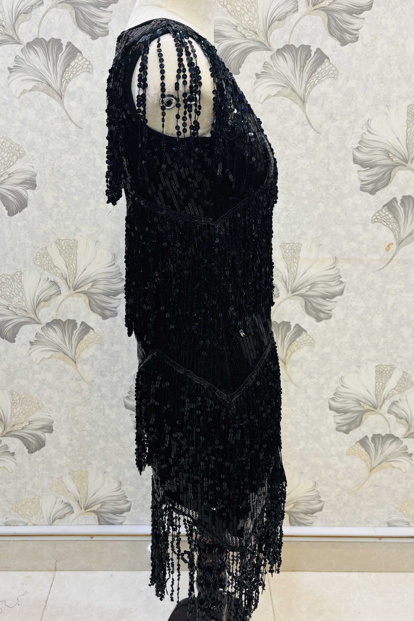 Midnight Dazzle – Black Sequin Fringe Flapper Dress