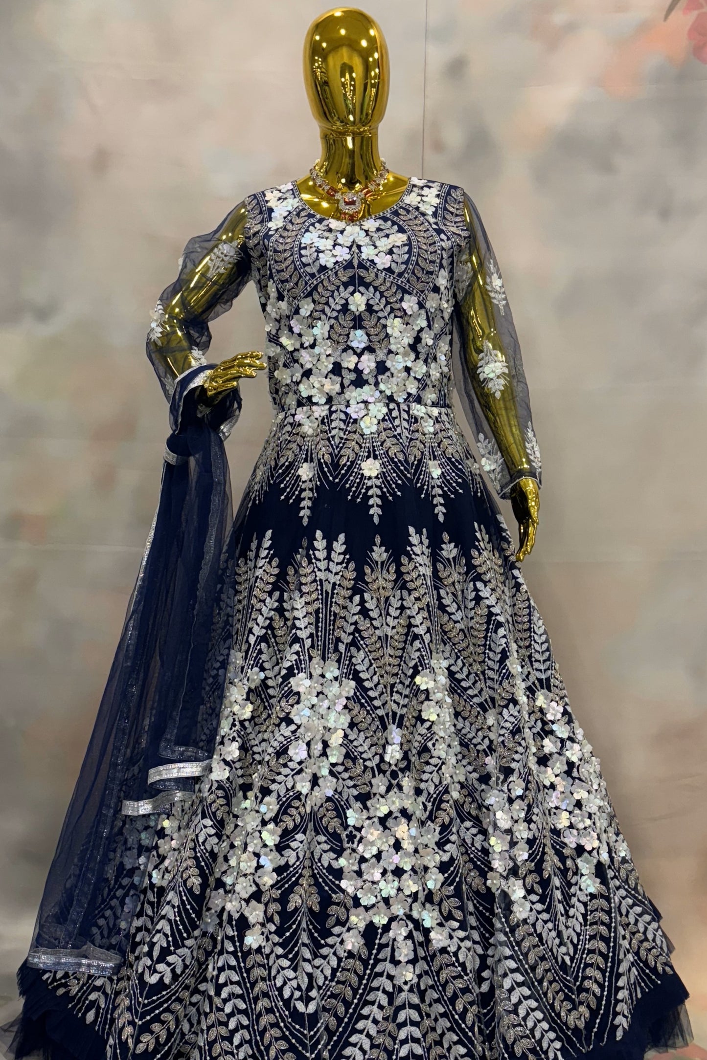Midnight Bloom – Navy Blue Sequin Lehenga Set
