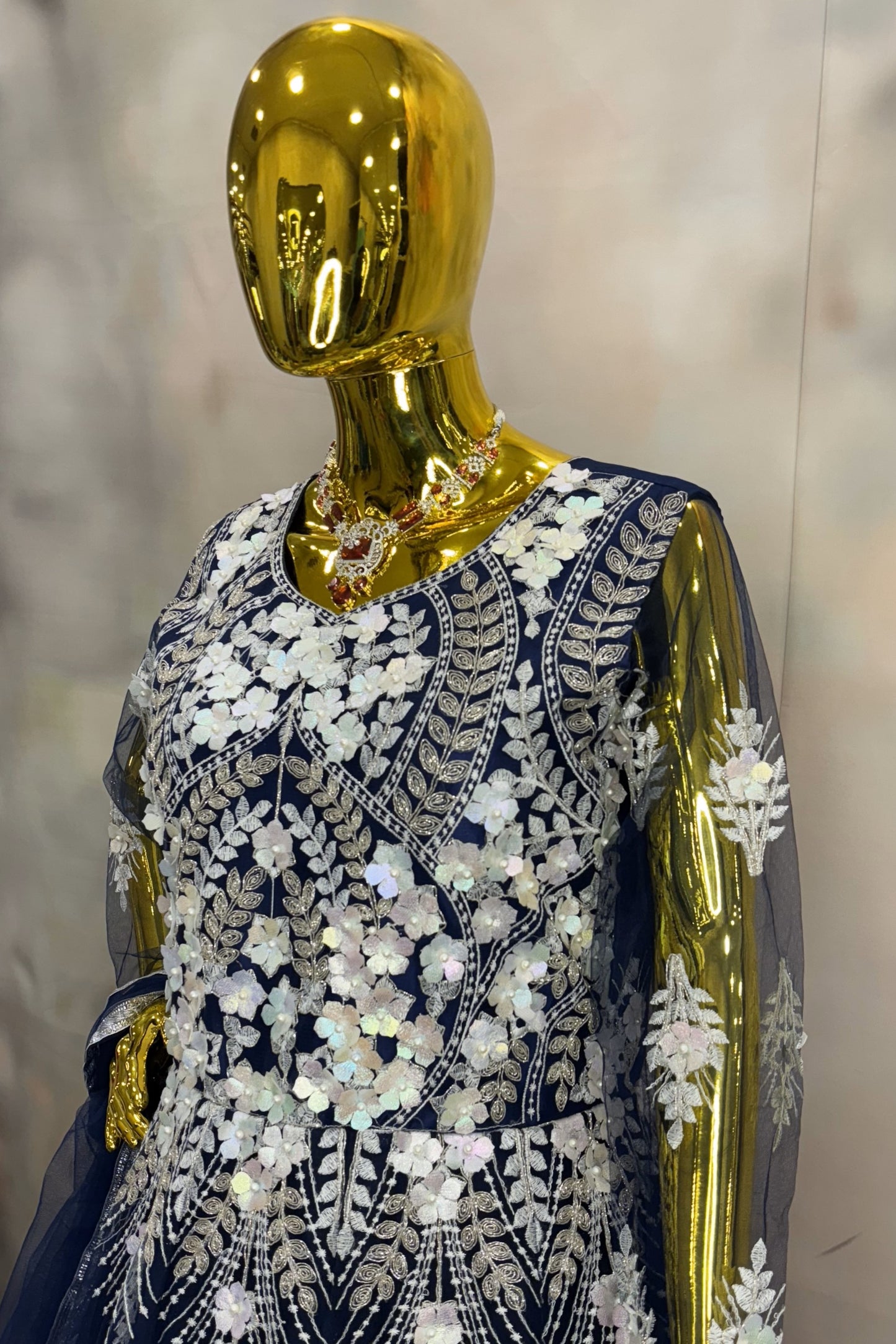 Midnight Bloom – Navy Blue Sequin Lehenga Set