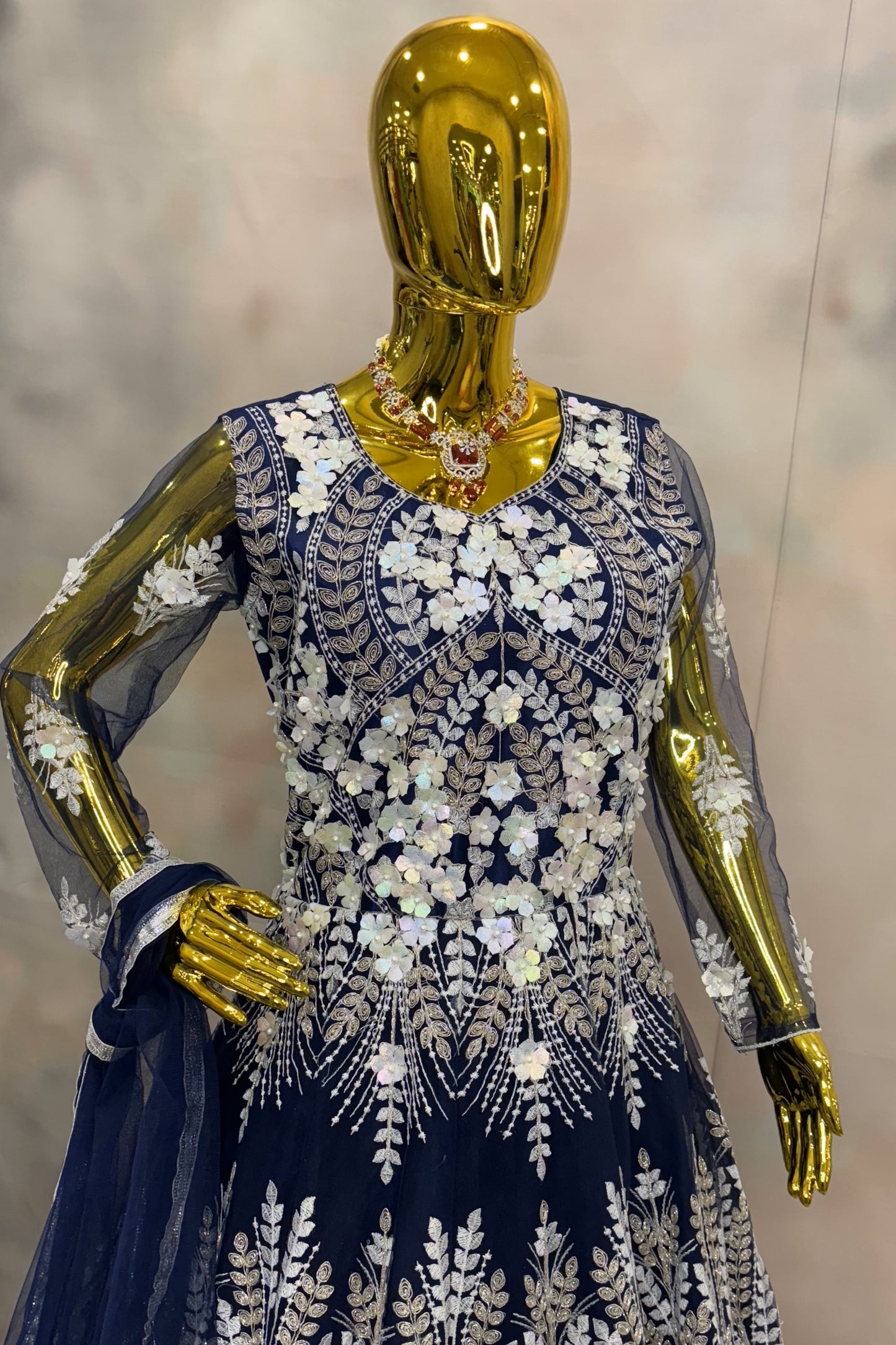 Midnight Bloom – Navy Blue Sequin Lehenga Set