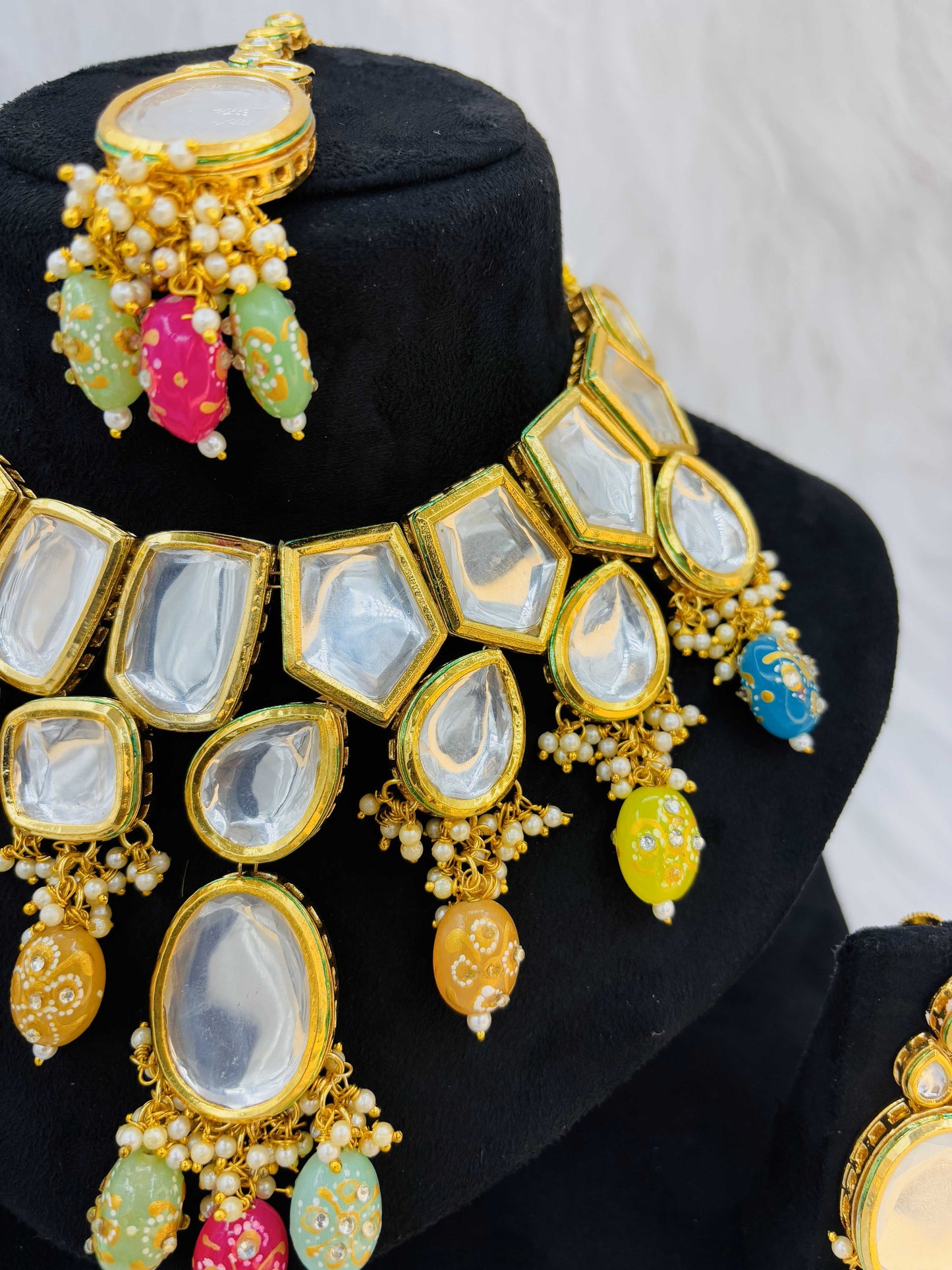 Polki Kundan Necklace Set with Multicolor Meenakari Beads