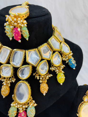 Polki Kundan Necklace Set with Multicolor Meenakari Beads