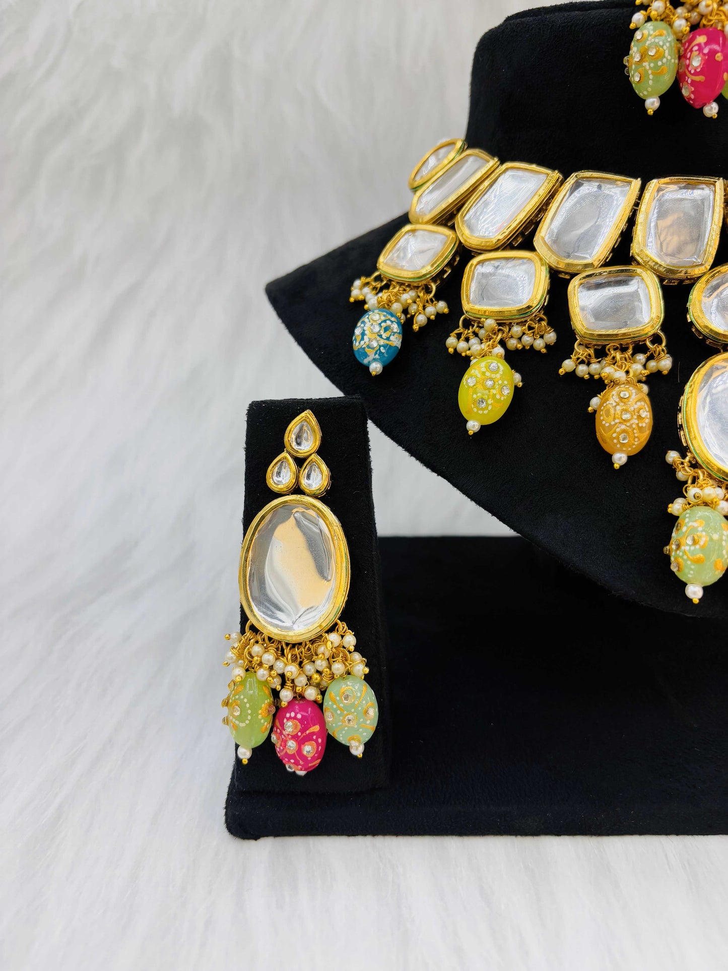 Polki Kundan Necklace Set with Multicolor Meenakari Beads