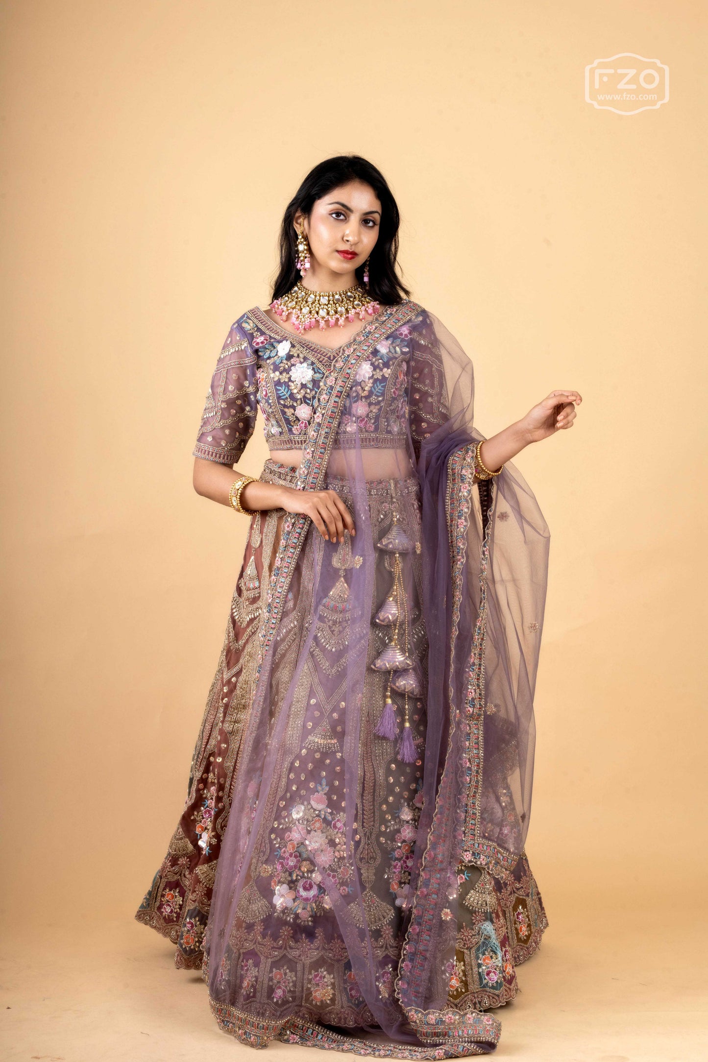 Blooming Radiance – Lavender Thread work Lehenga with Net Dupatta