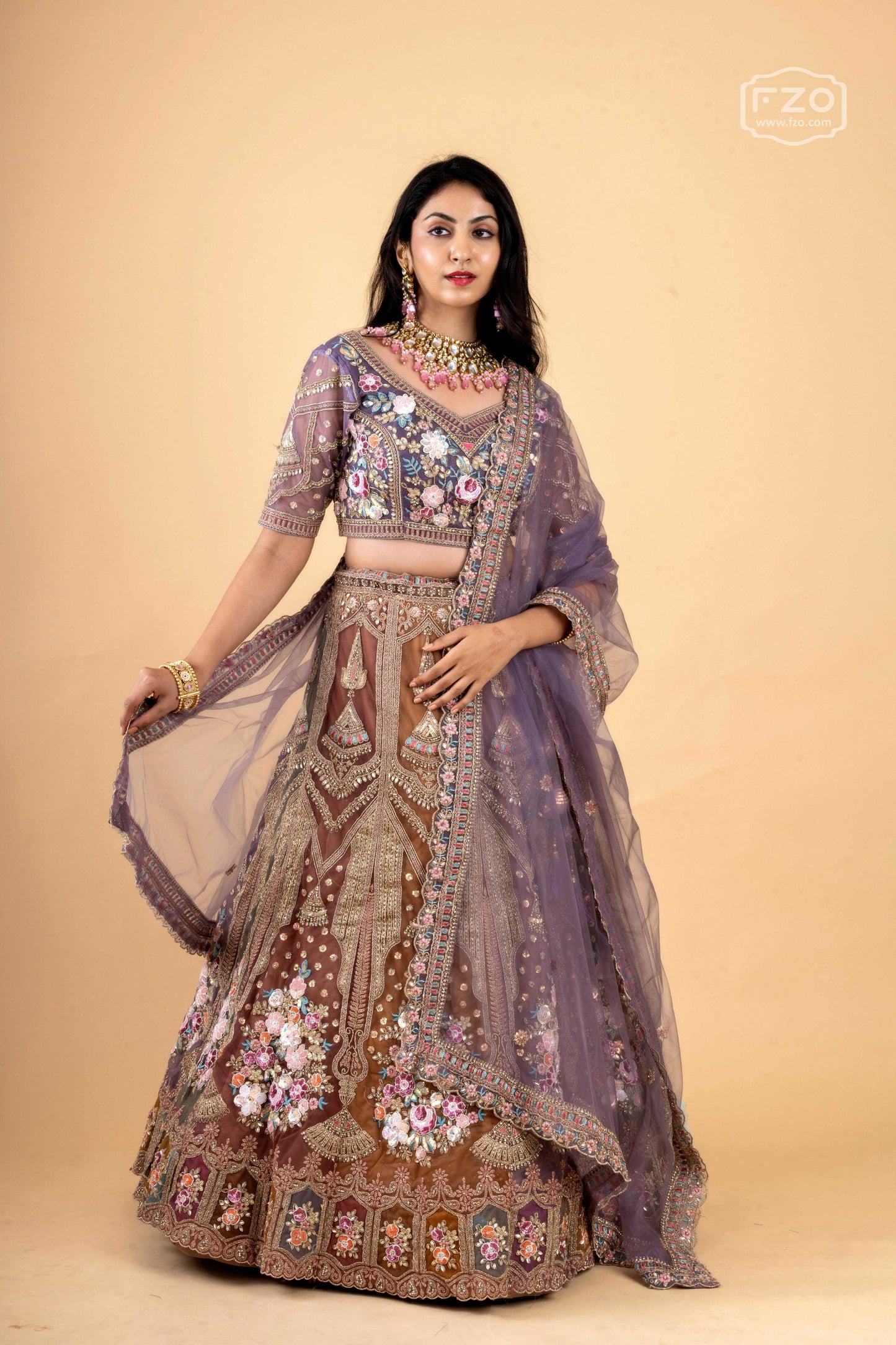Blooming Radiance – Lavender Thread work Lehenga with Net Dupatta