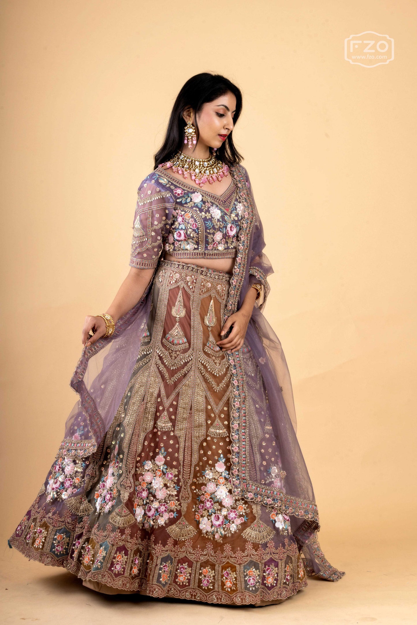 Blooming Radiance – Lavender Thread work Lehenga with Net Dupatta