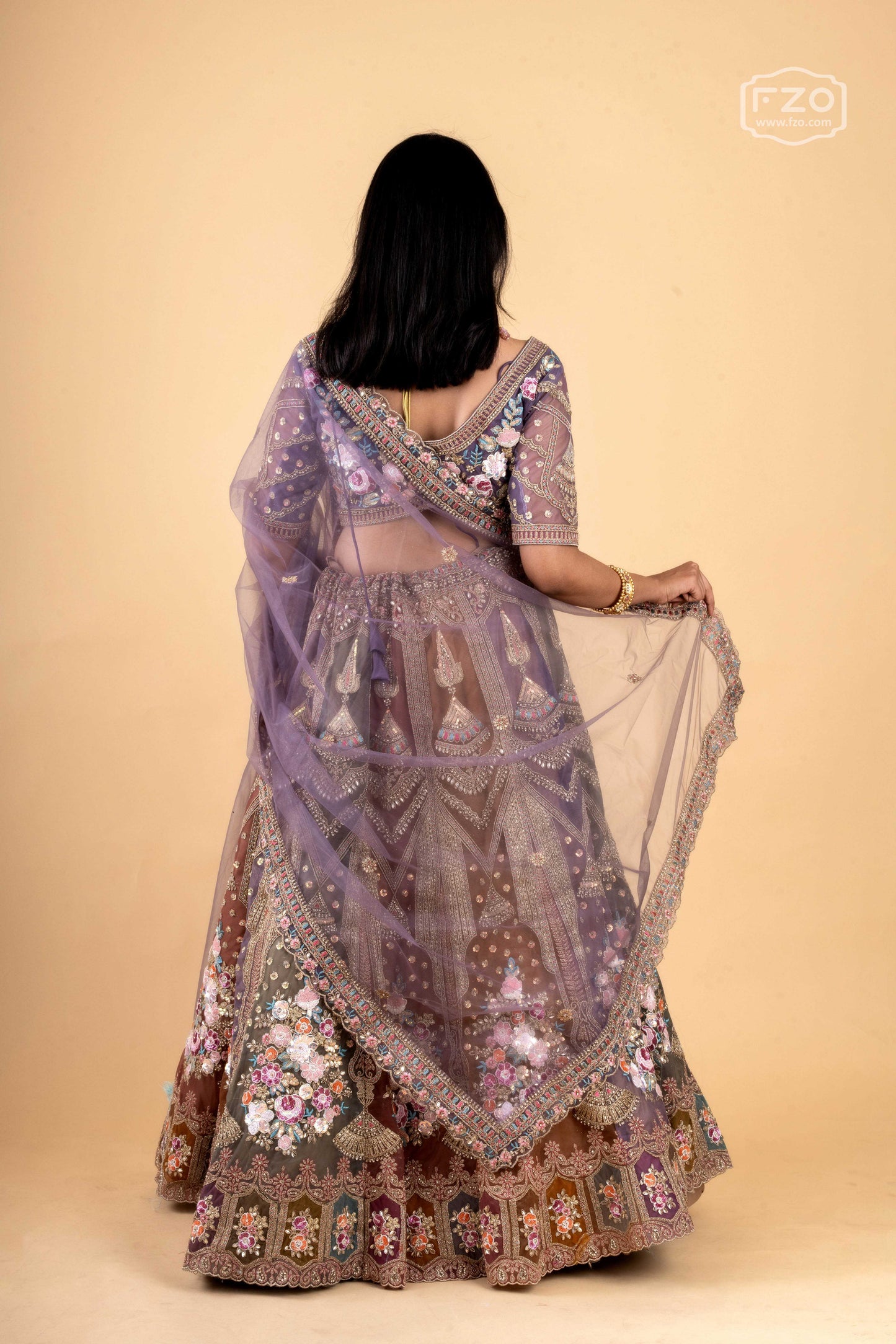 Blooming Radiance – Lavender Thread work Lehenga with Net Dupatta