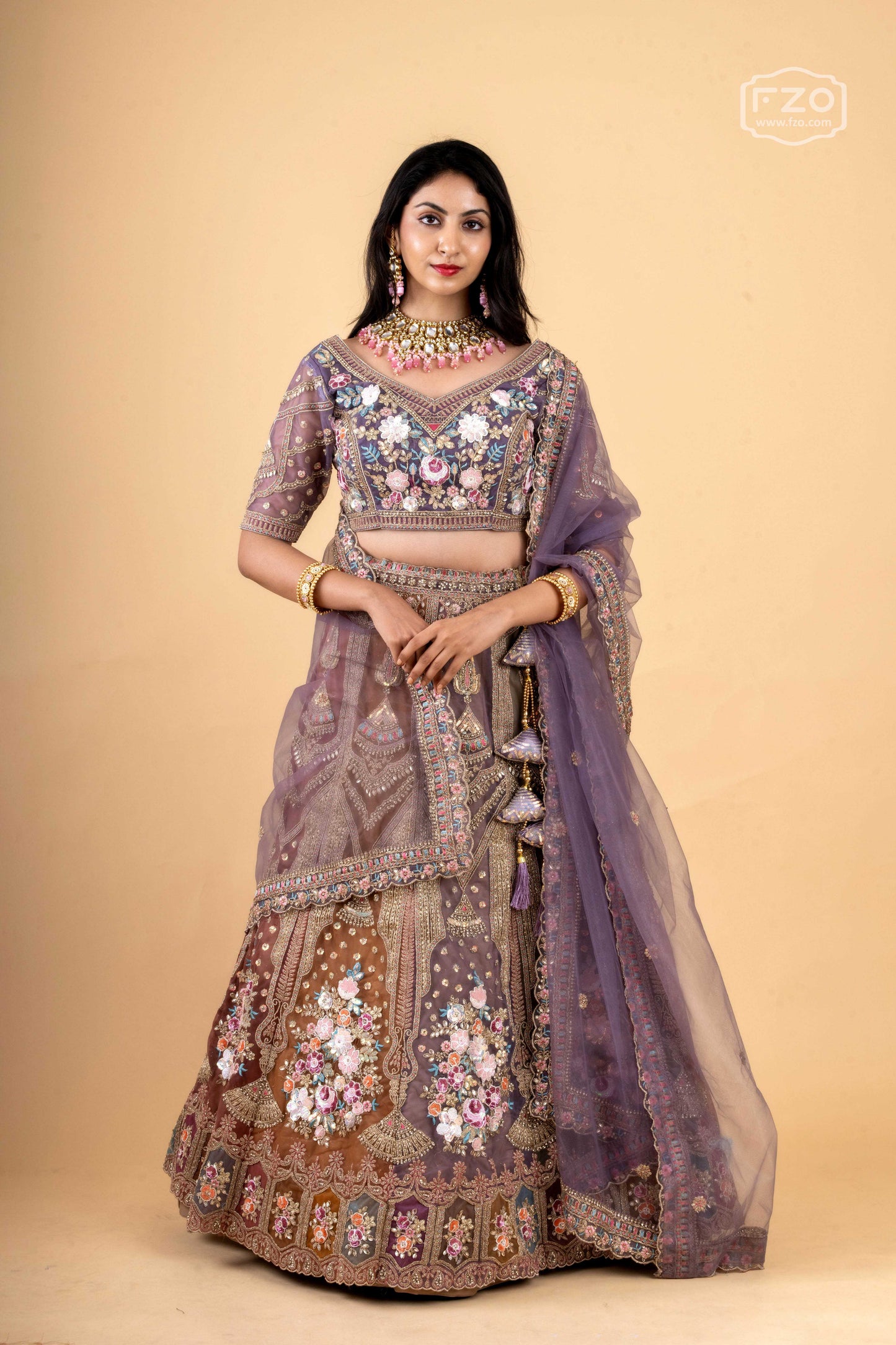 Blooming Radiance – Lavender Thread work Lehenga with Net Dupatta