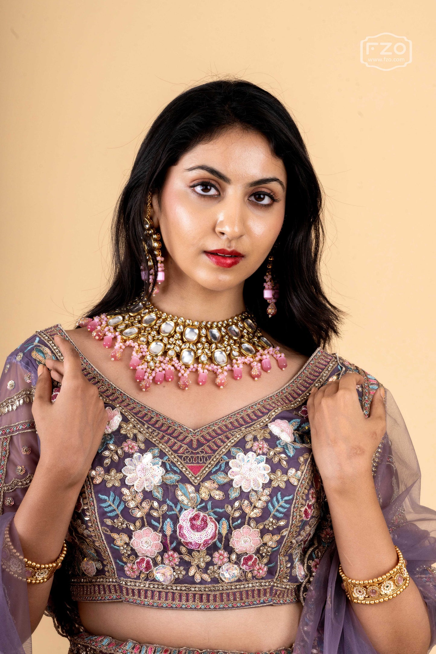 Blooming Radiance – Lavender Thread work Lehenga with Net Dupatta