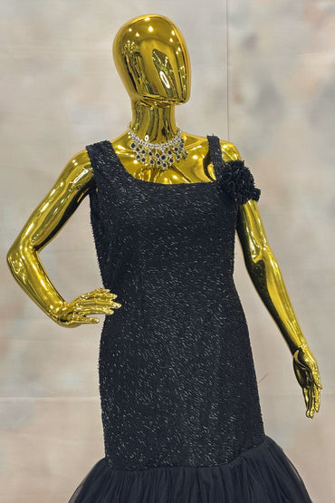 Classic Black Mermaid Gown with Tulle Flare