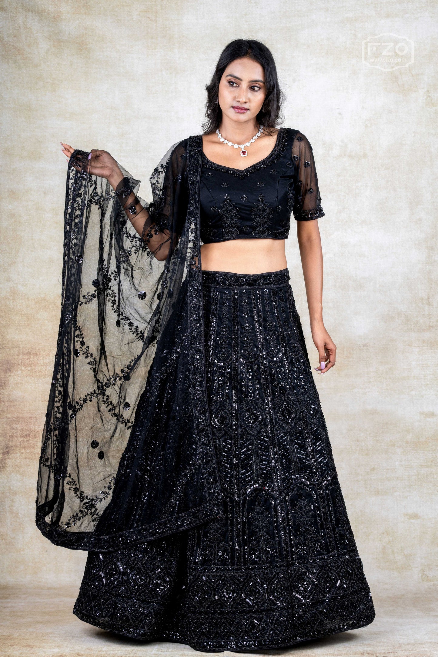 Midnight Allure – Black Sequin Lehenga Set