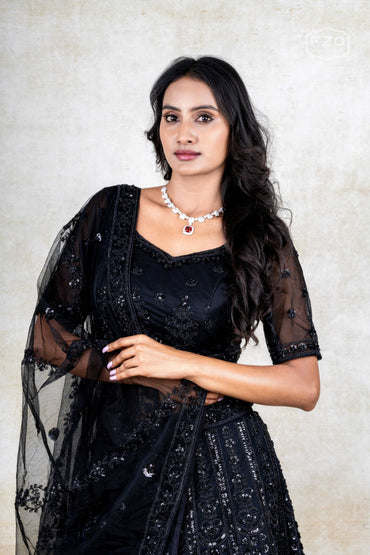 Midnight Allure – Black Sequin Lehenga Set