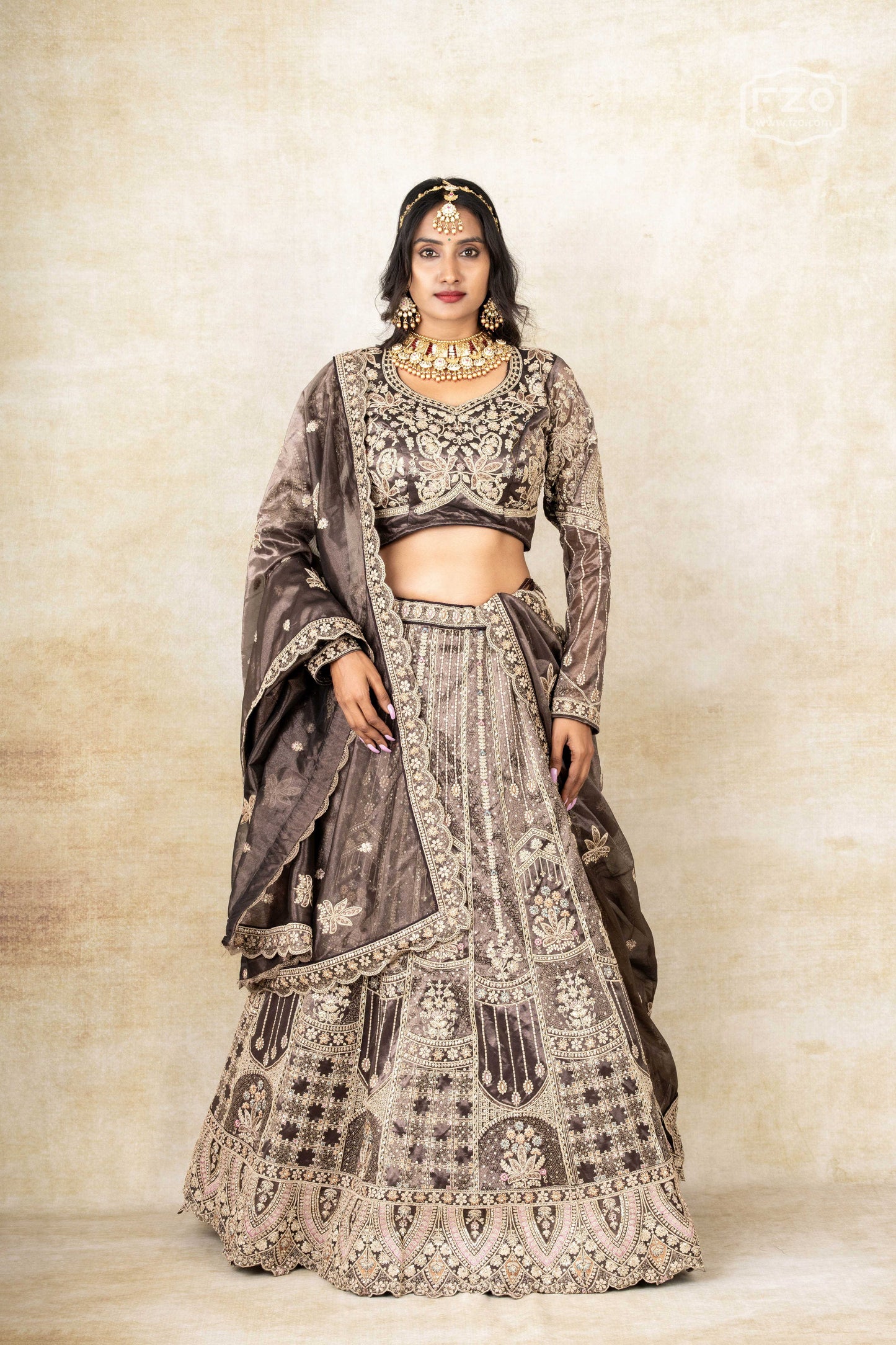 Champagne Glow – Embellished Brown Lehenga Set