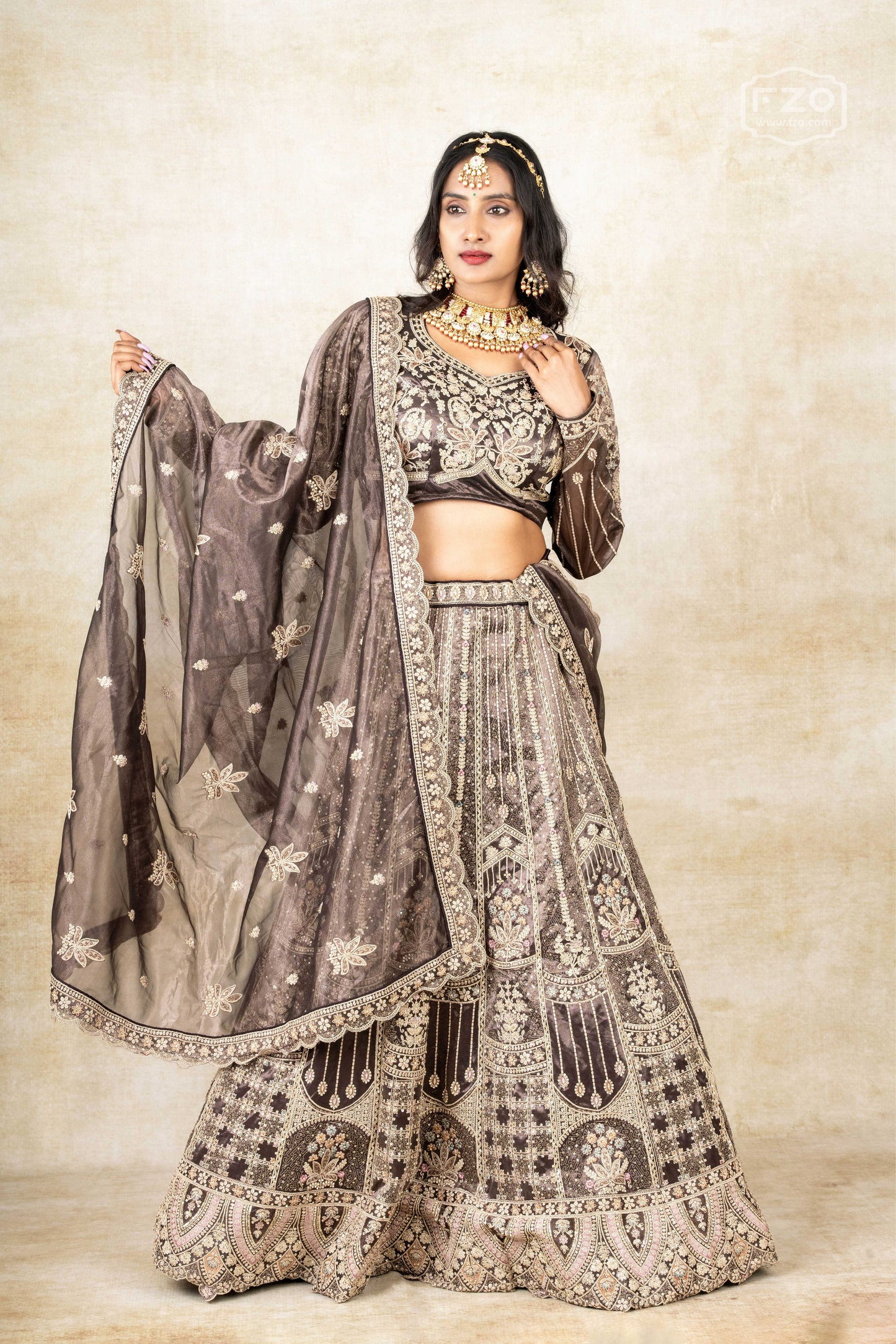 Champagne Glow – Embellished Brown Lehenga Set