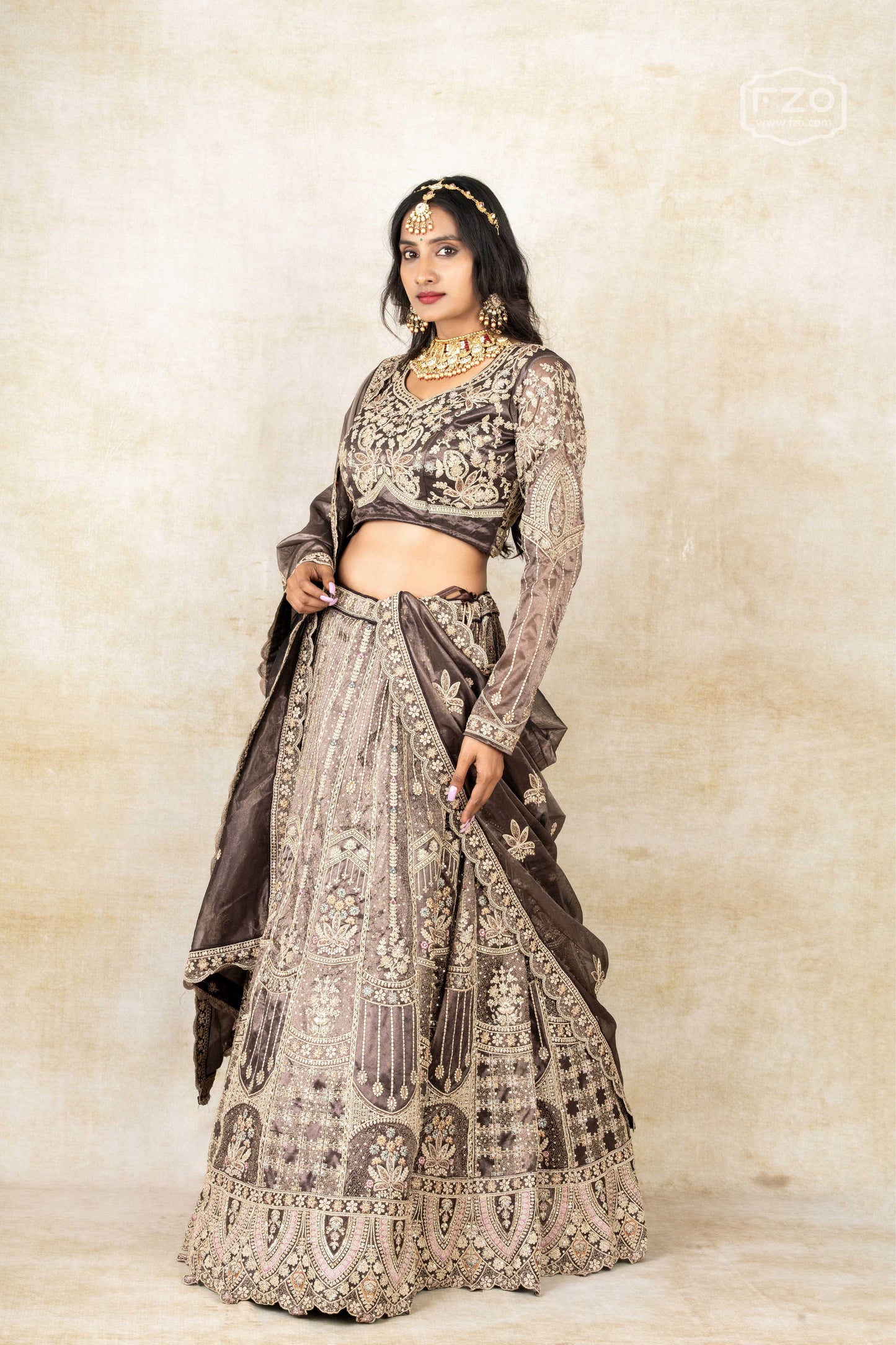 Champagne Glow – Embellished Brown Lehenga Set