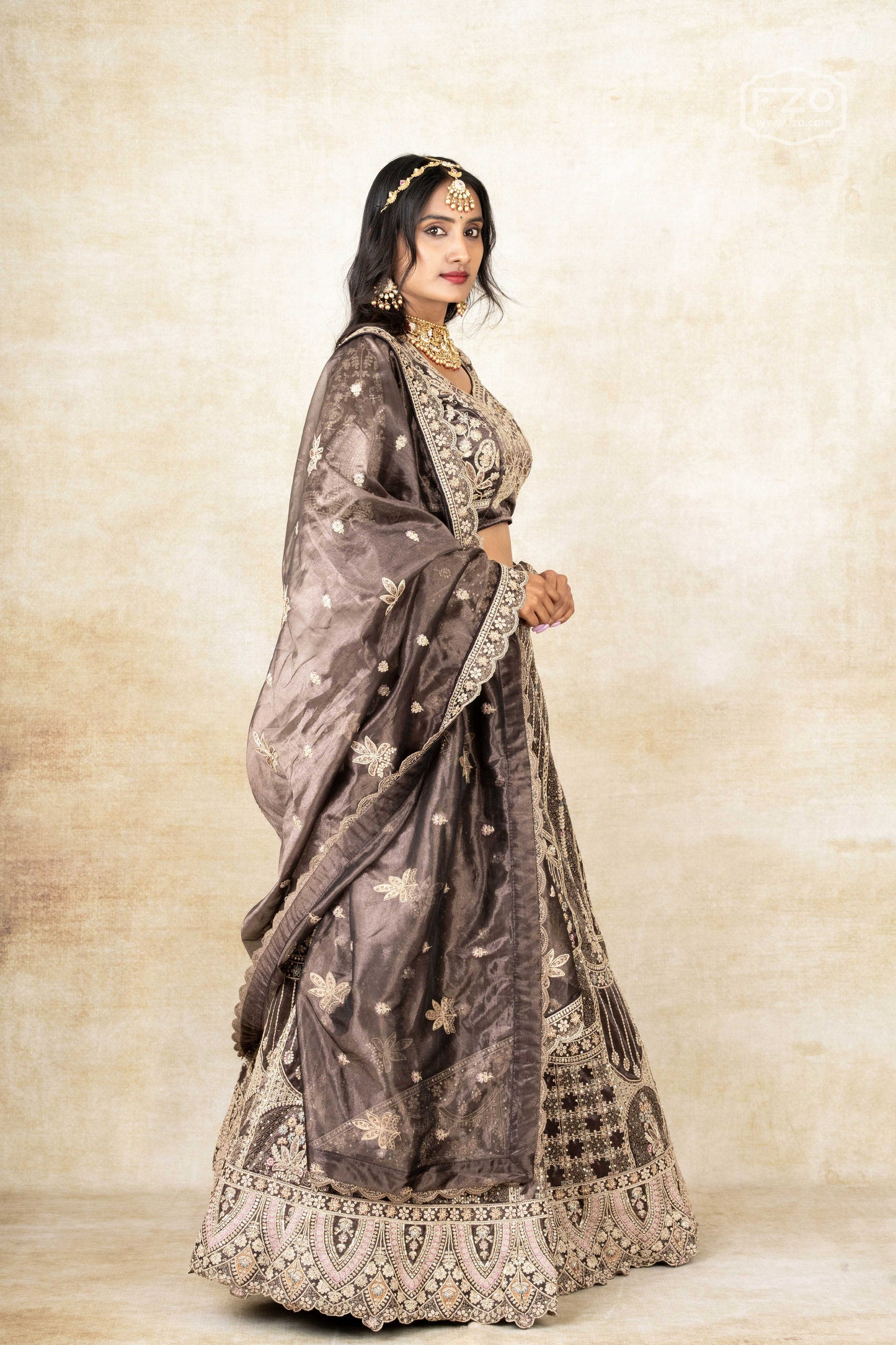 Champagne Glow – Embellished Brown Lehenga Set