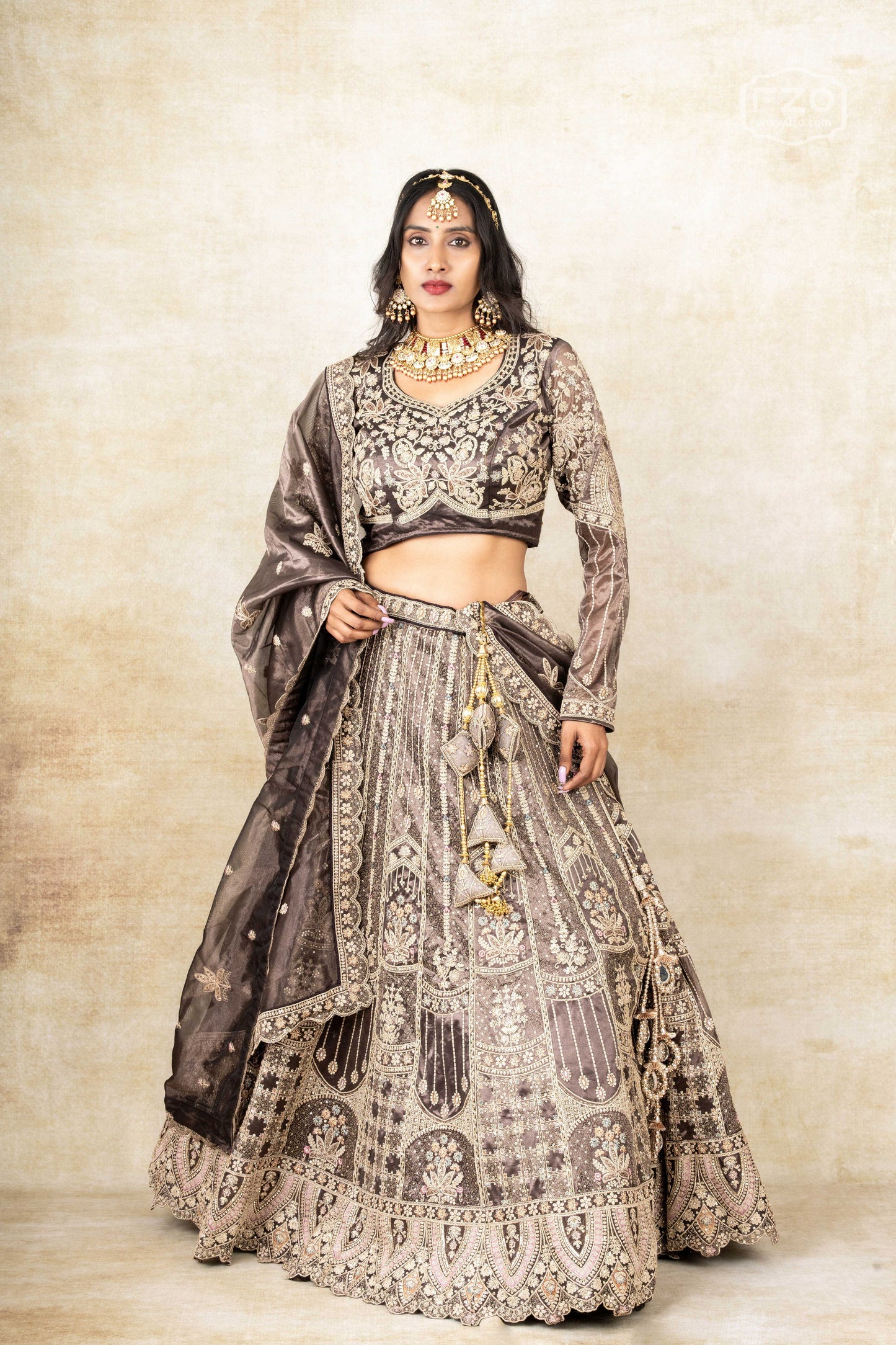 Champagne Glow – Embellished Brown Lehenga Set
