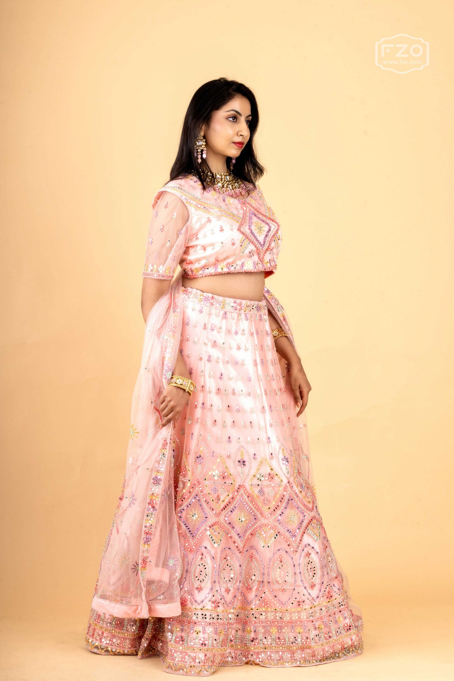 Rosy Radiance – Pink Mirror Work Lehenga Set