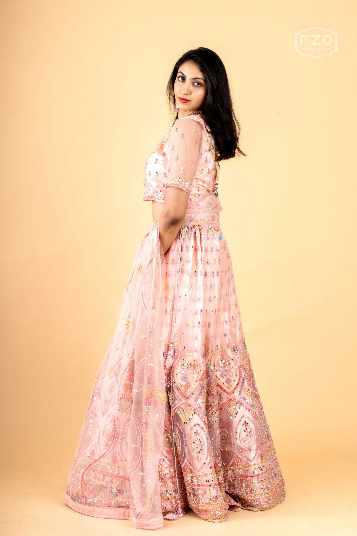 Rosy Radiance – Pink Mirror Work Lehenga Set