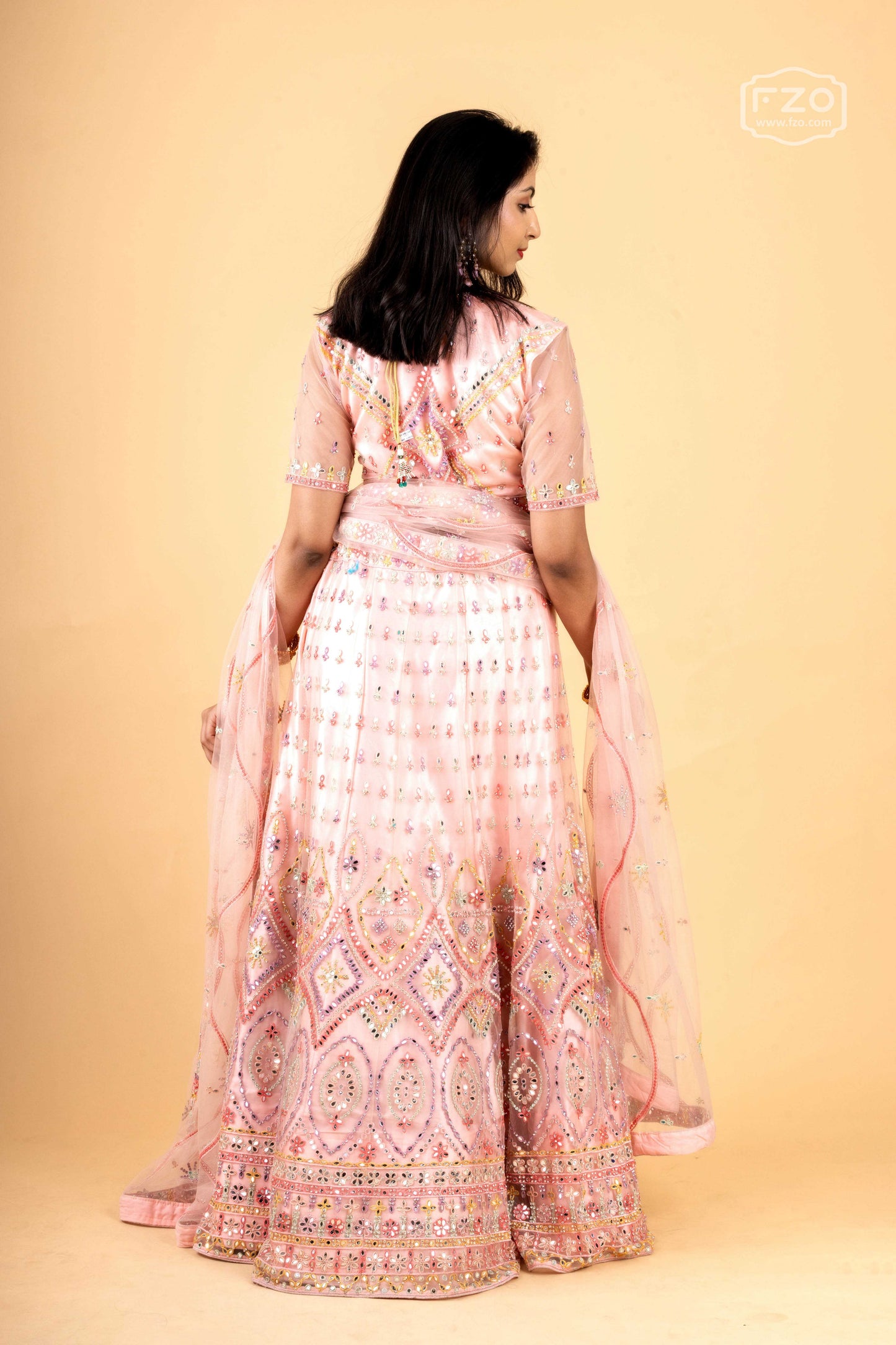 Rosy Radiance – Pink Mirror Work Lehenga Set