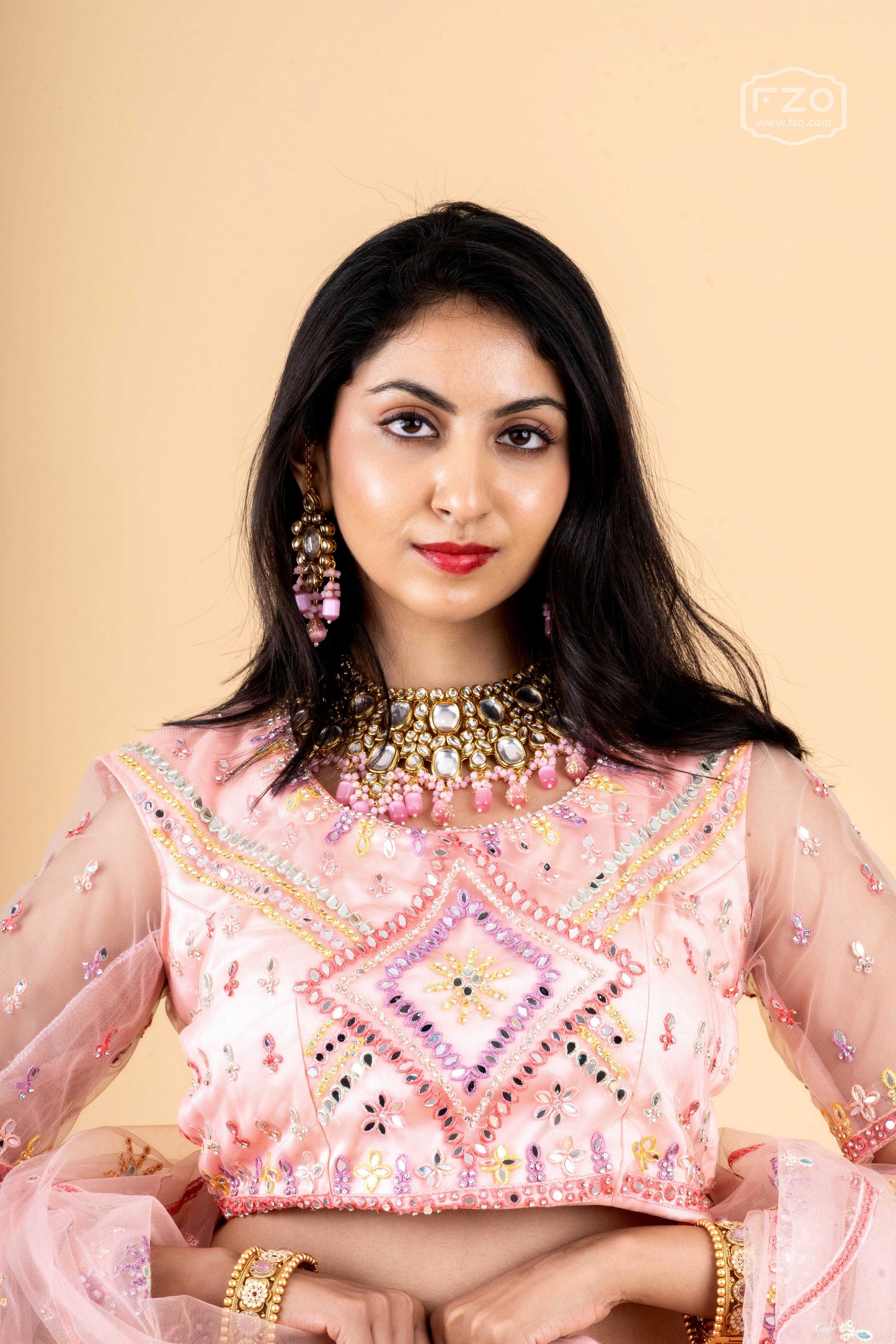 Rosy Radiance – Pink Mirror Work Lehenga Set