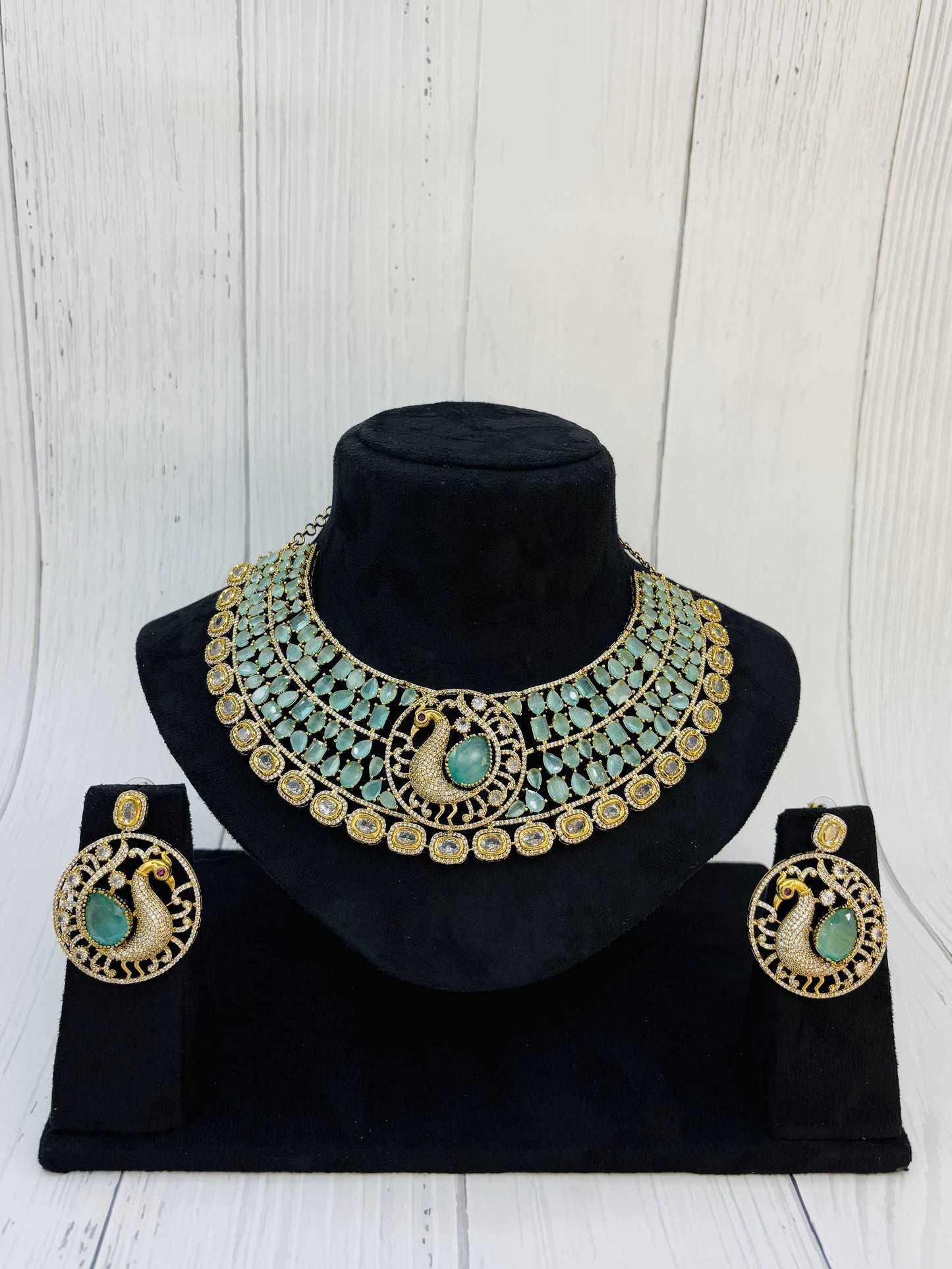Emerald Peacock Choker Necklace Set with Designer Finish