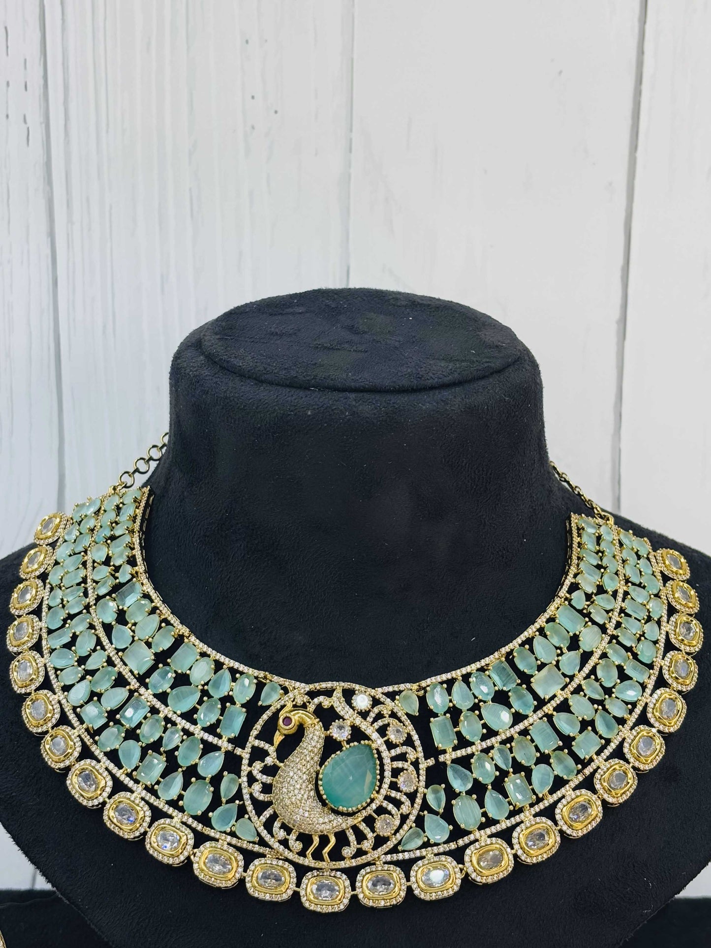 Emerald Peacock Choker Necklace Set with Designer Finish