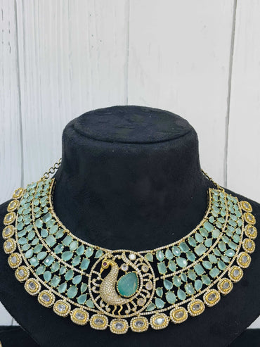 Emerald Peacock Choker Necklace Set with Designer Finish
