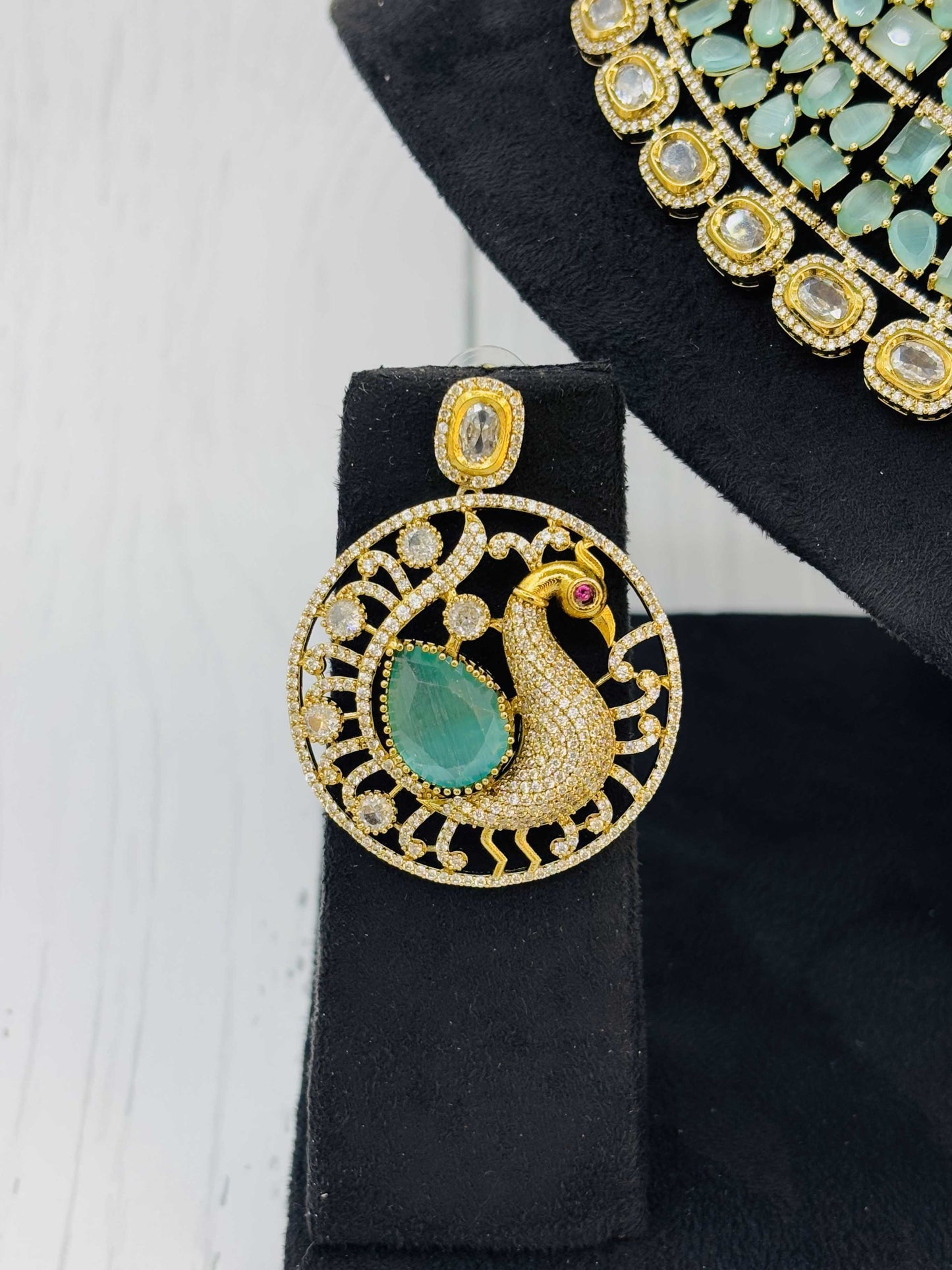 Emerald Peacock Choker Necklace Set with Designer Finish