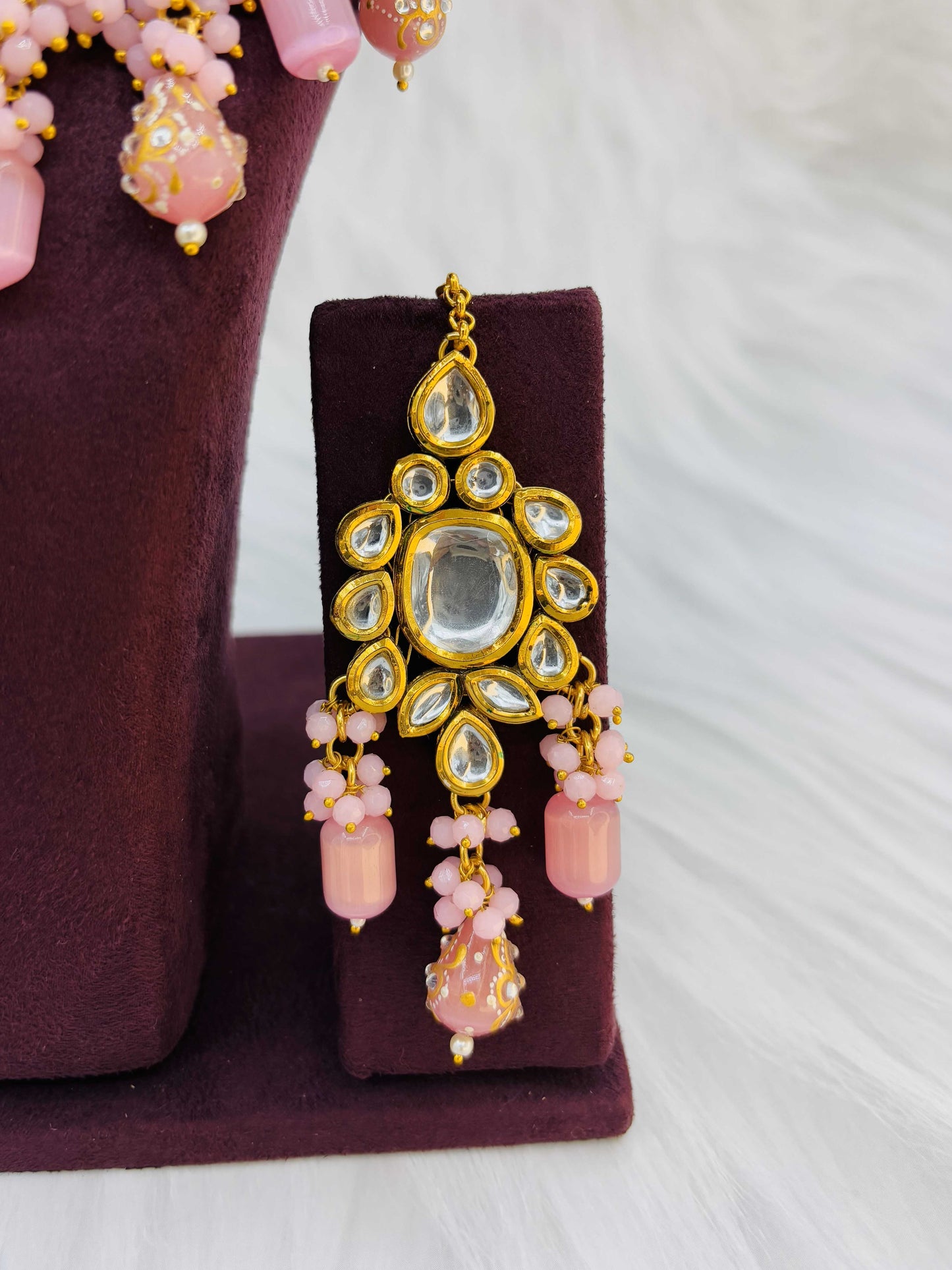 Grand Kundan Bridal Set with Baby Pink Beads & Maang Tikka