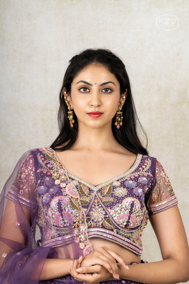 Amethyst Dream – Deep Purple Embroidered Lehenga Set