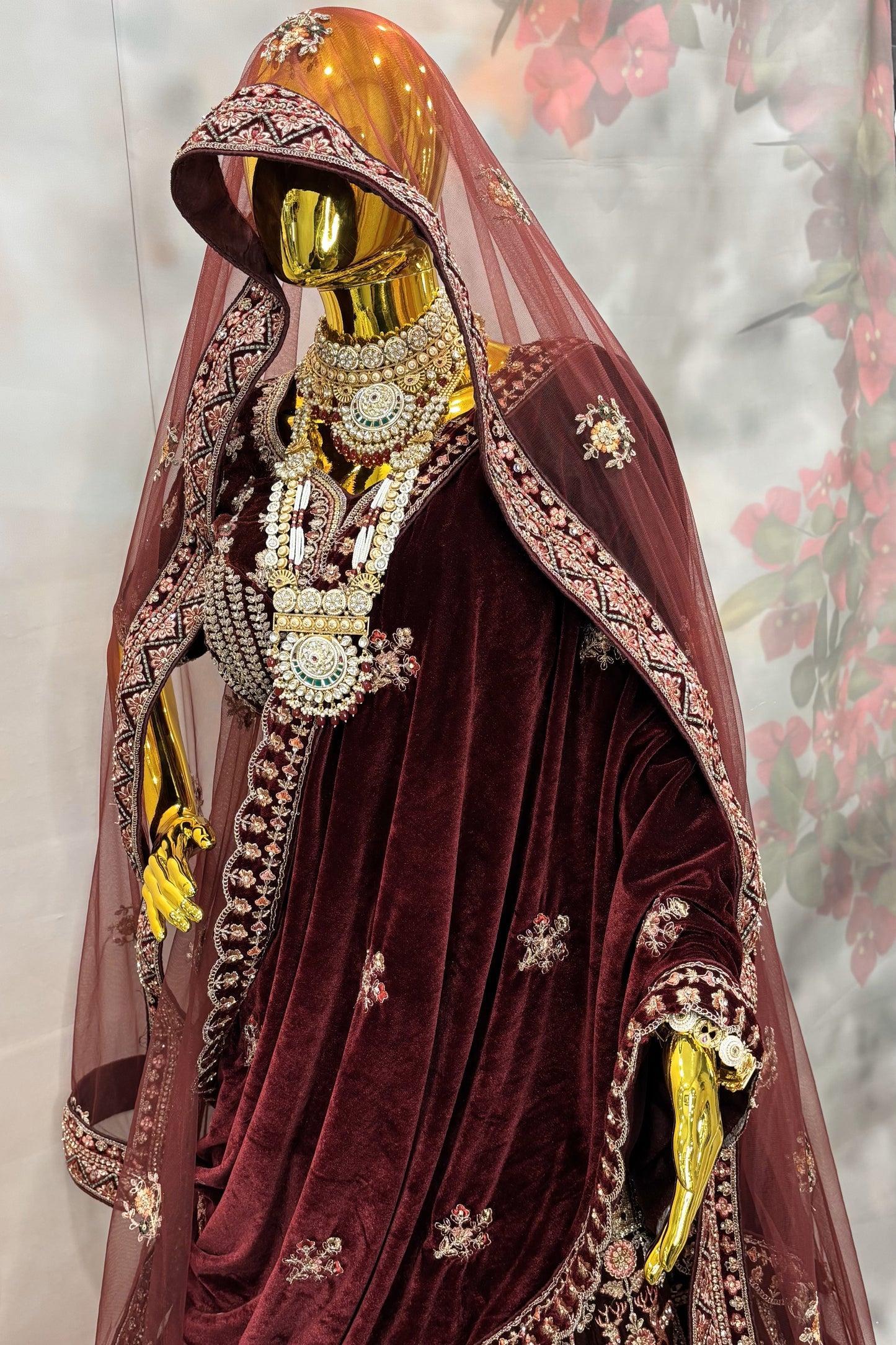 Royal Maroon Velvet Bridal Lehenga Set