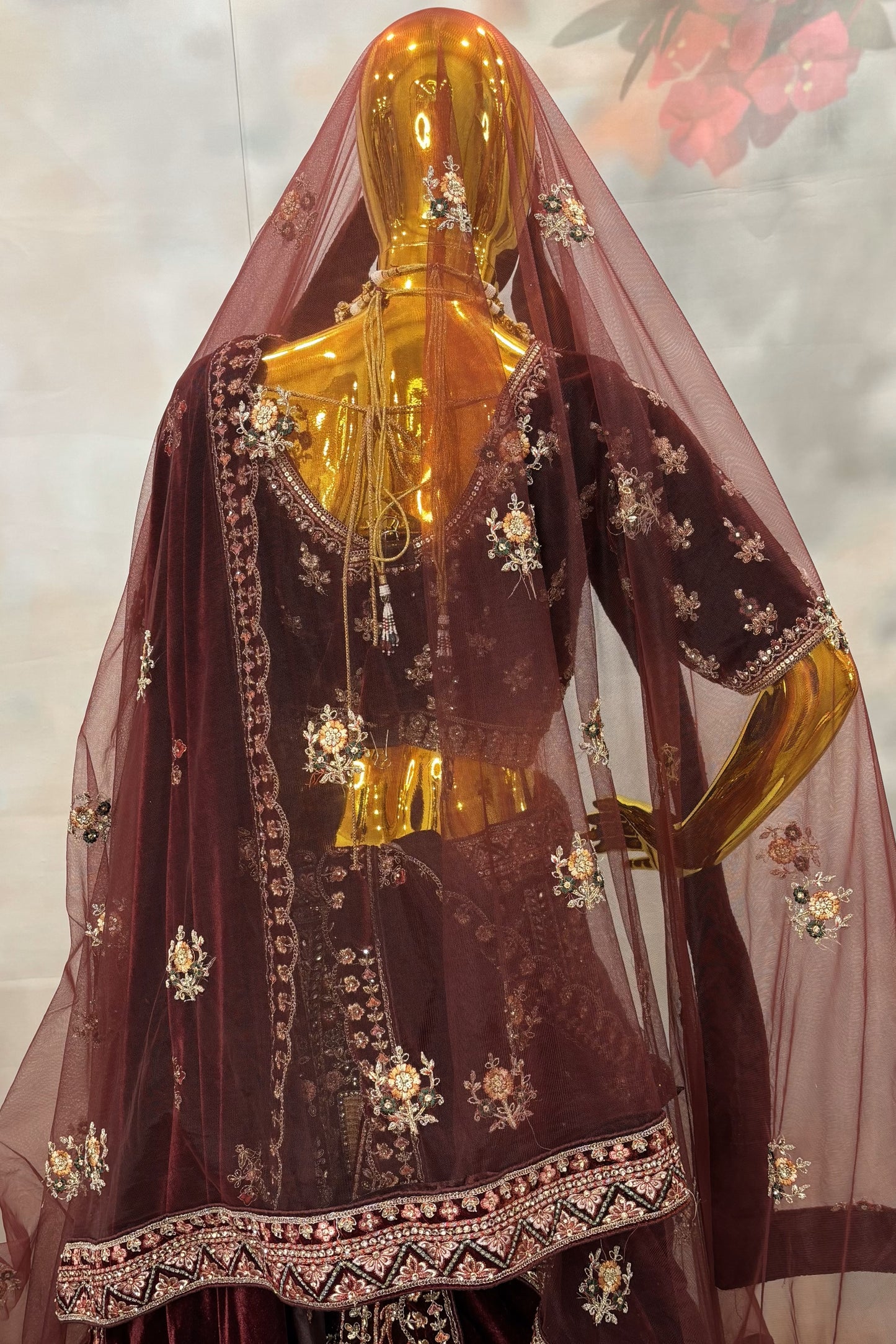 Royal Maroon Velvet Bridal Lehenga Set