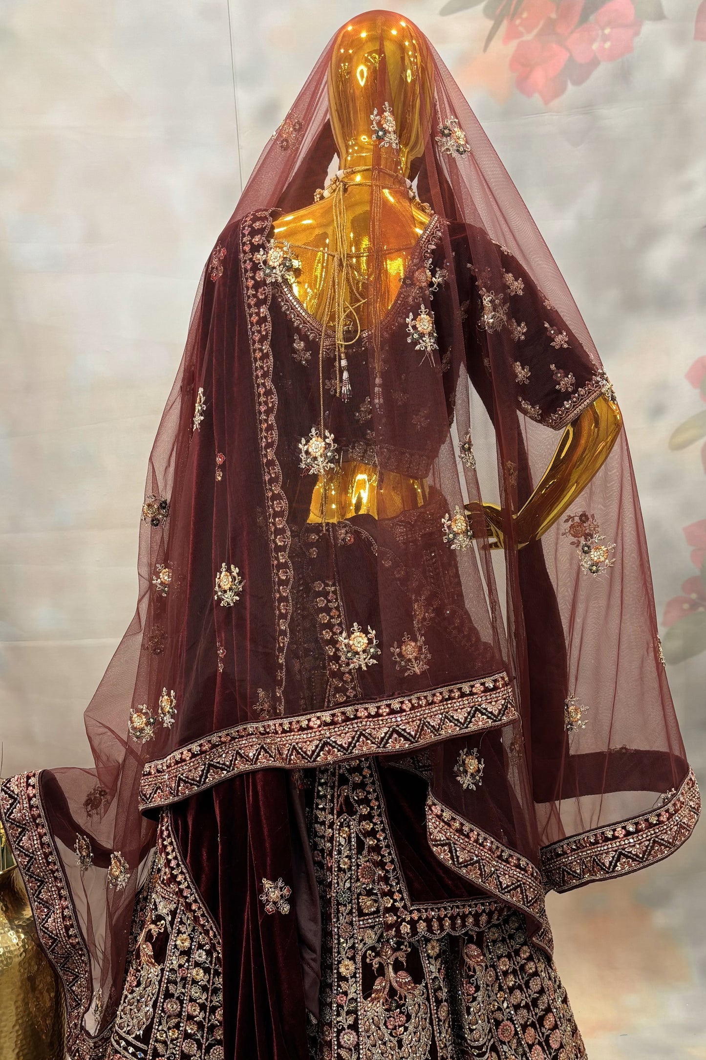 Royal Maroon Velvet Bridal Lehenga Set