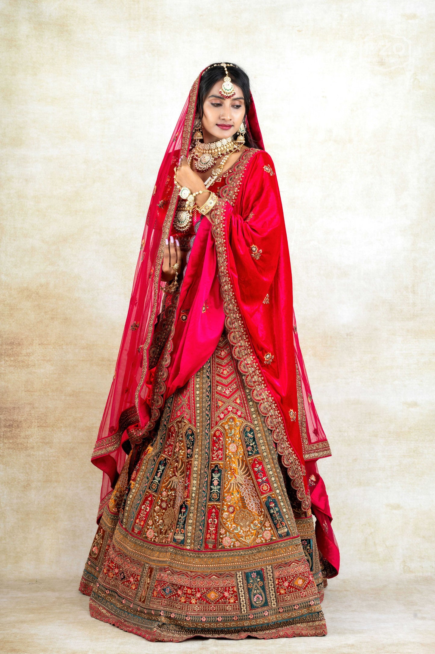 Regal Ruby Bridal Lehenga  – Red & Multicolour Bridal Lehenga Set