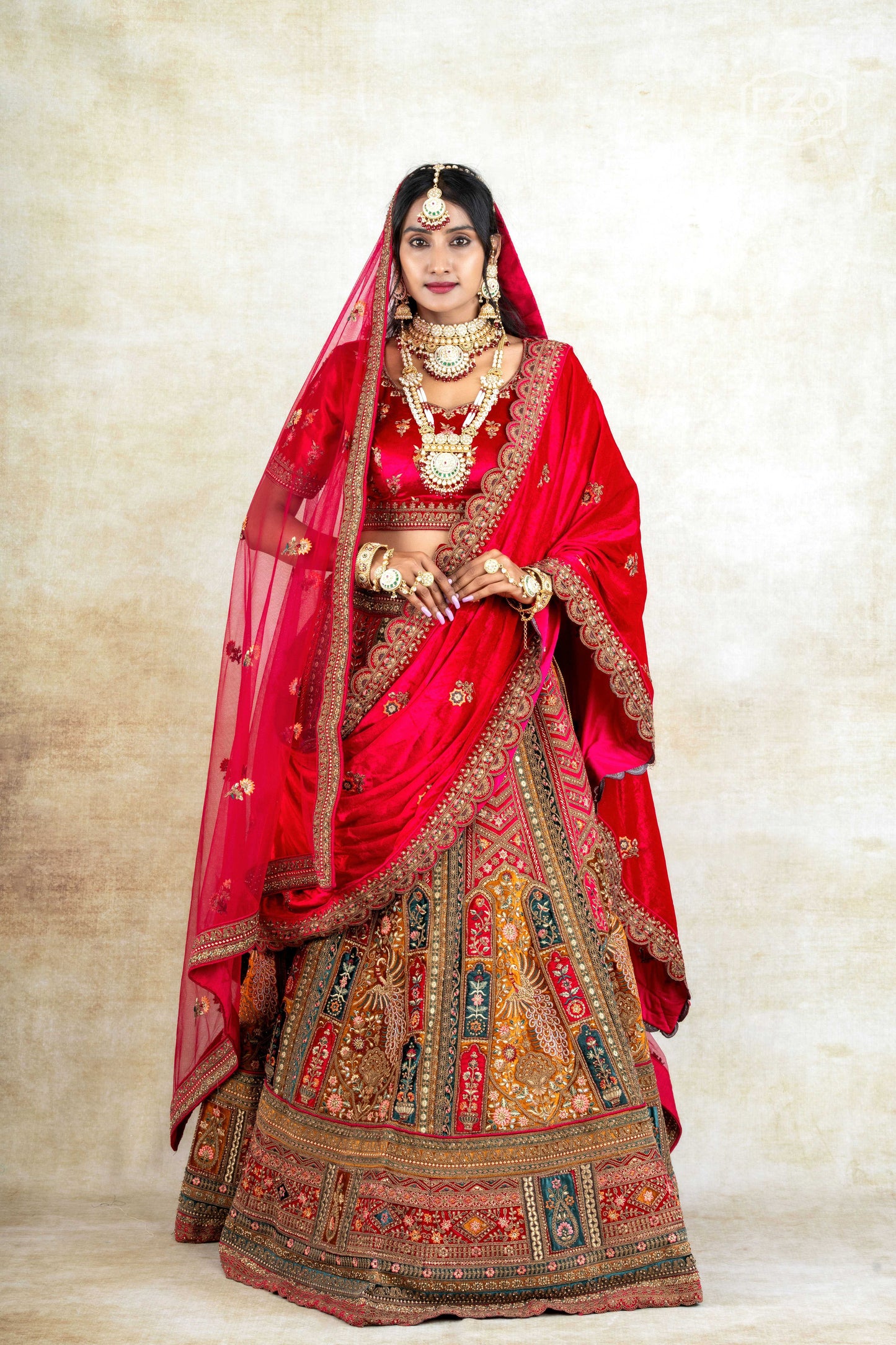 Regal Ruby Bridal Lehenga  – Red & Multicolour Bridal Lehenga Set