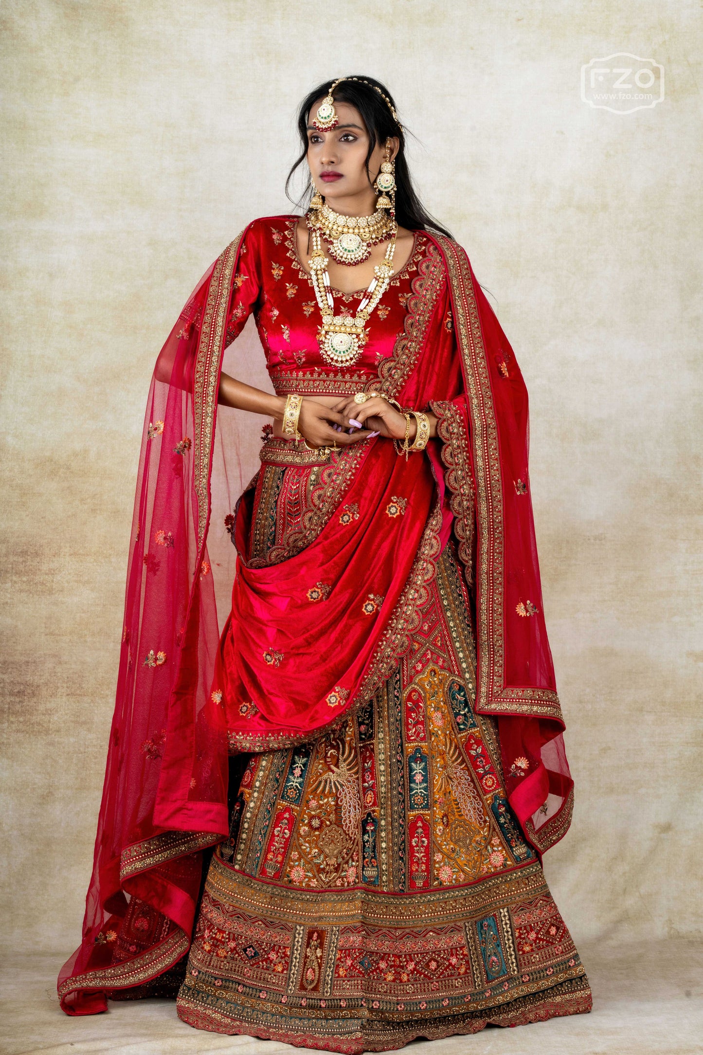 Regal Ruby Bridal Lehenga  – Red & Multicolour Bridal Lehenga Set