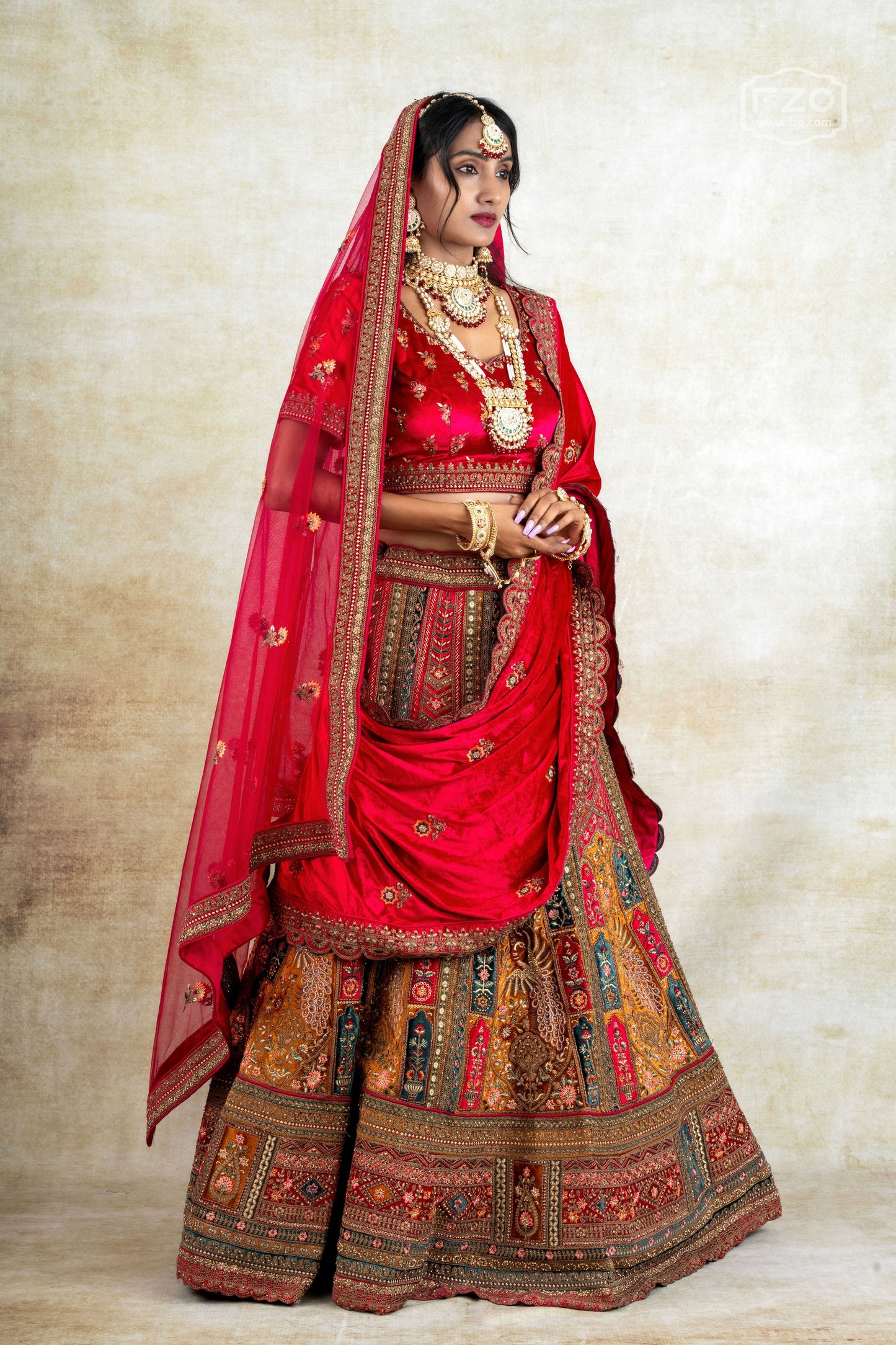 Regal Ruby Bridal Lehenga  – Red & Multicolour Bridal Lehenga Set
