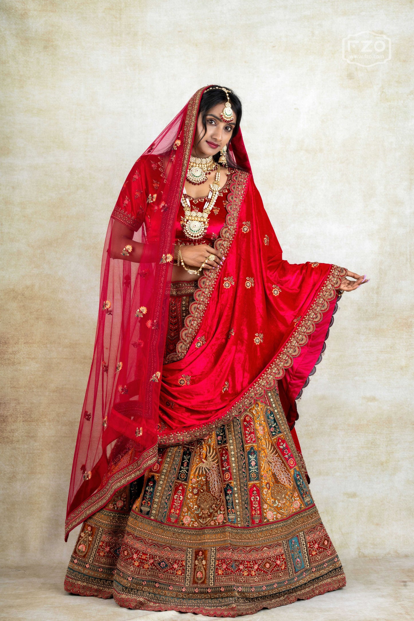 Regal Ruby Bridal Lehenga  – Red & Multicolour Bridal Lehenga Set