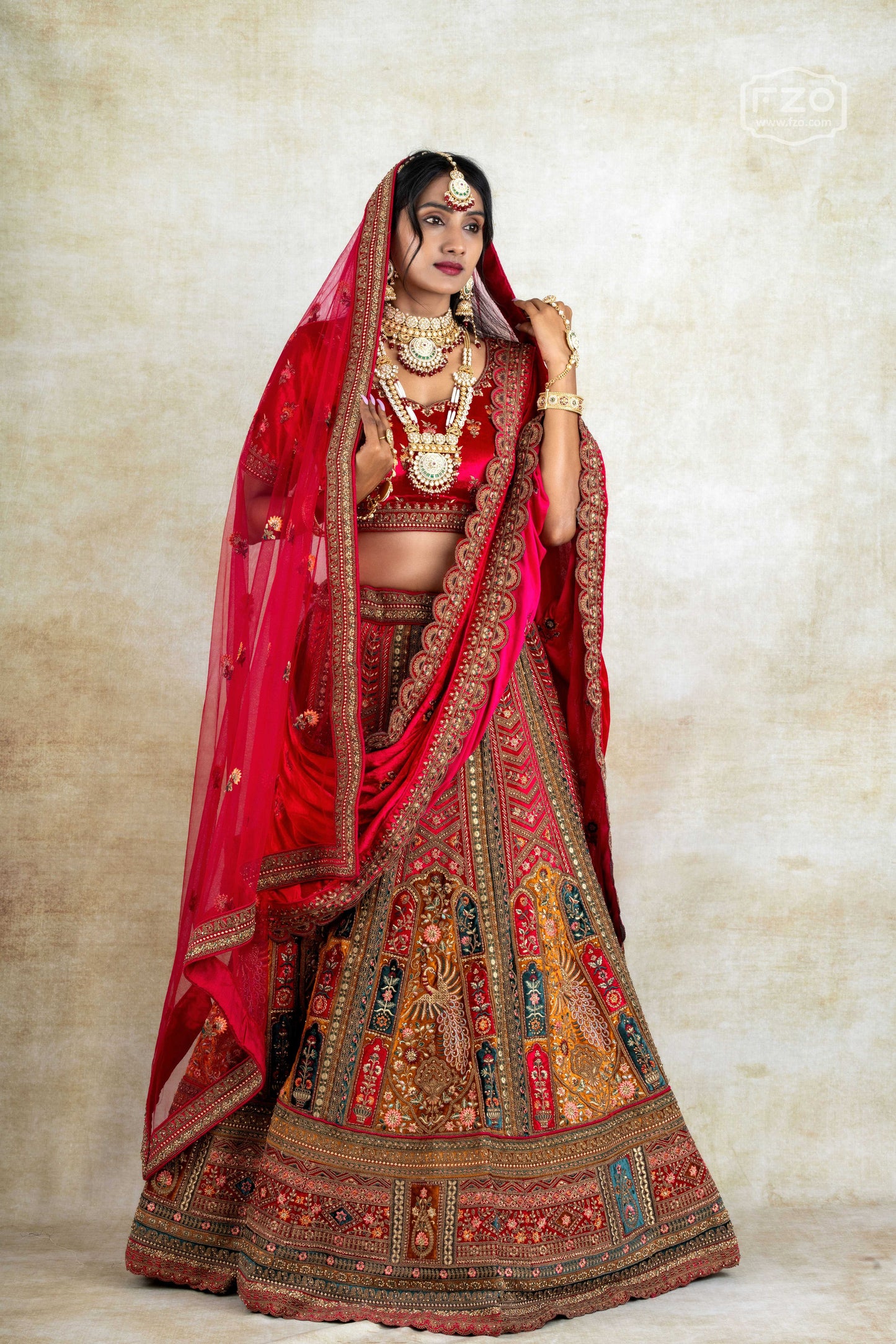 Regal Ruby Bridal Lehenga  – Red & Multicolour Bridal Lehenga Set