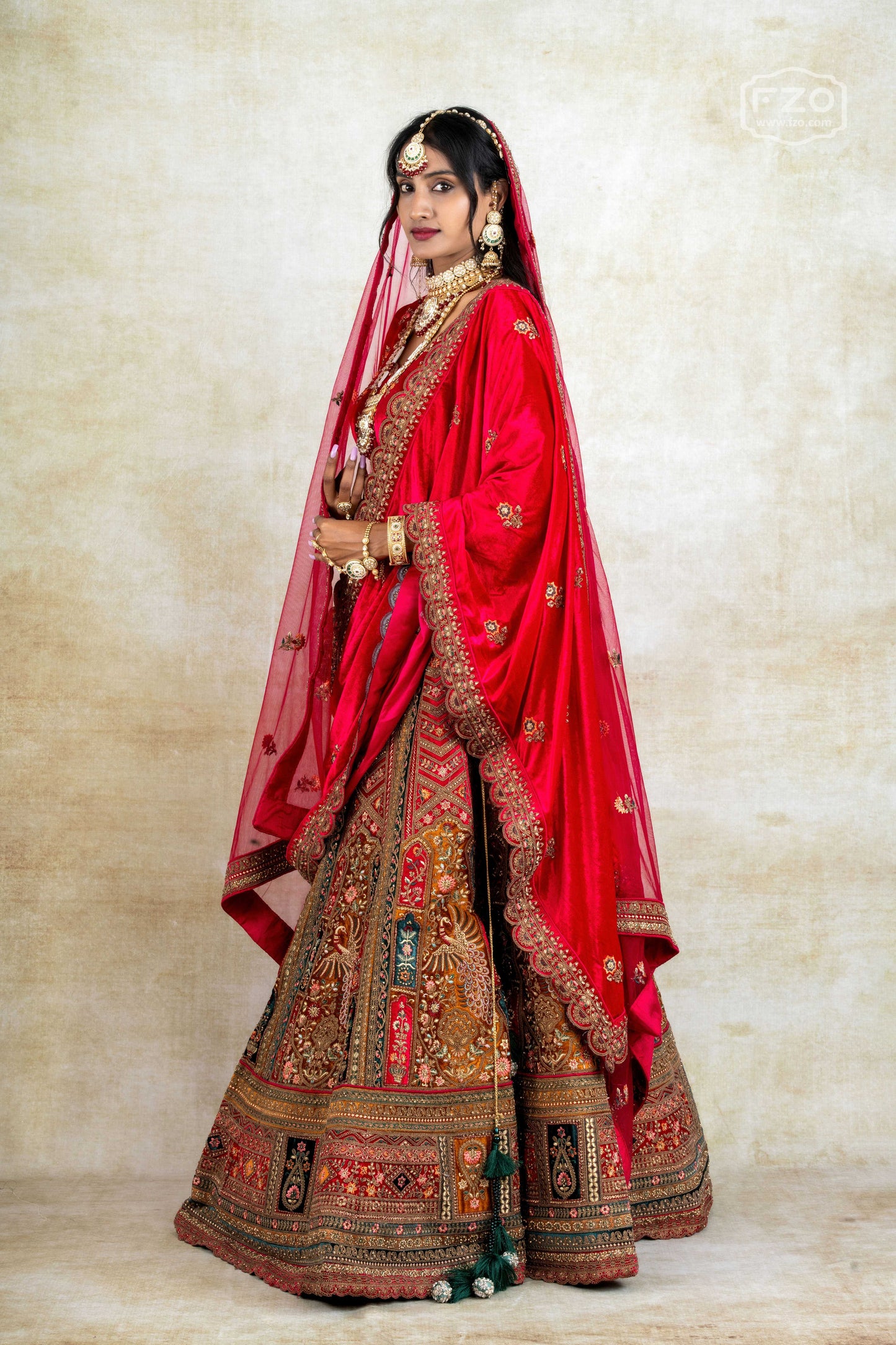 Regal Ruby Bridal Lehenga  – Red & Multicolour Bridal Lehenga Set