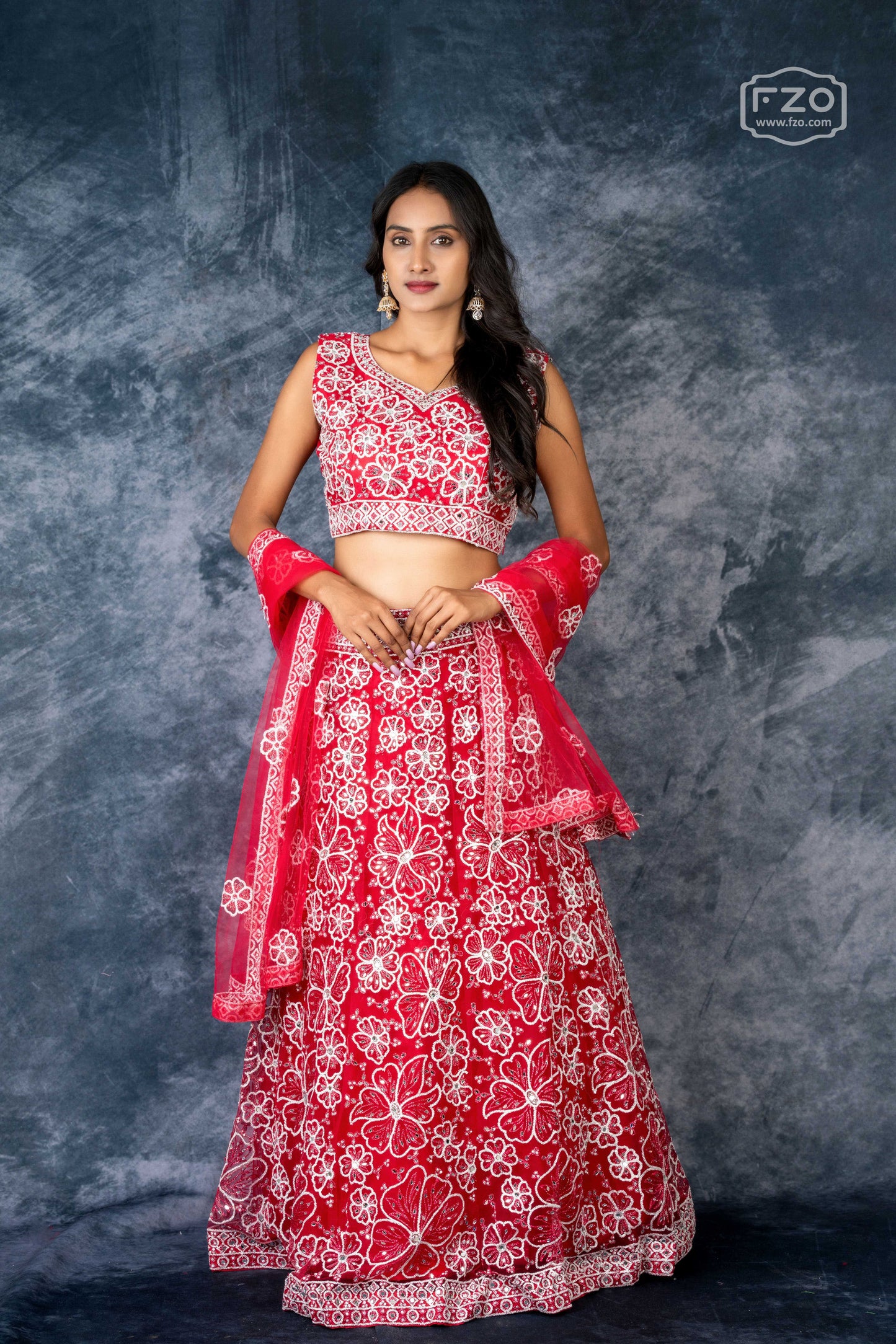 Scarlet Bloom – Red Mirror Embroidered Lehenga for Grand Occasions