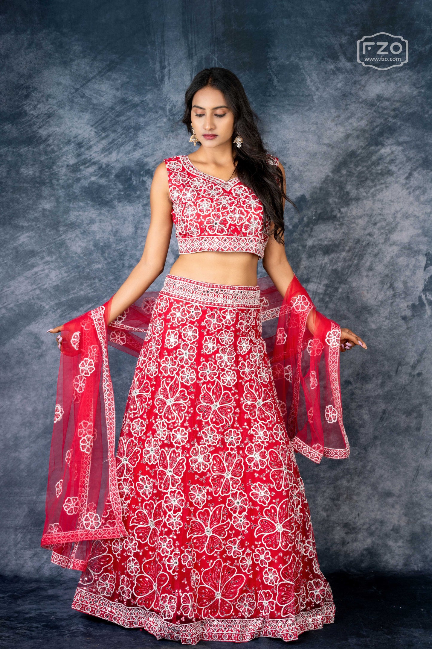 Scarlet Bloom – Red Mirror Embroidered Lehenga for Grand Occasions